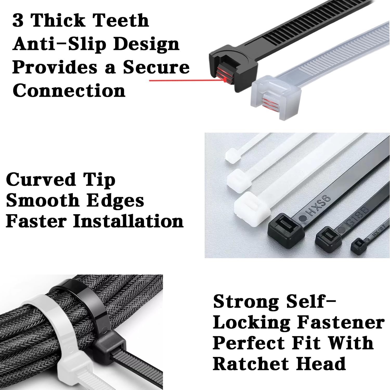 Cable Zip Ties,500 Pack Black and White Zip Ties Assorted Sizes 4/6/8/12 Inch