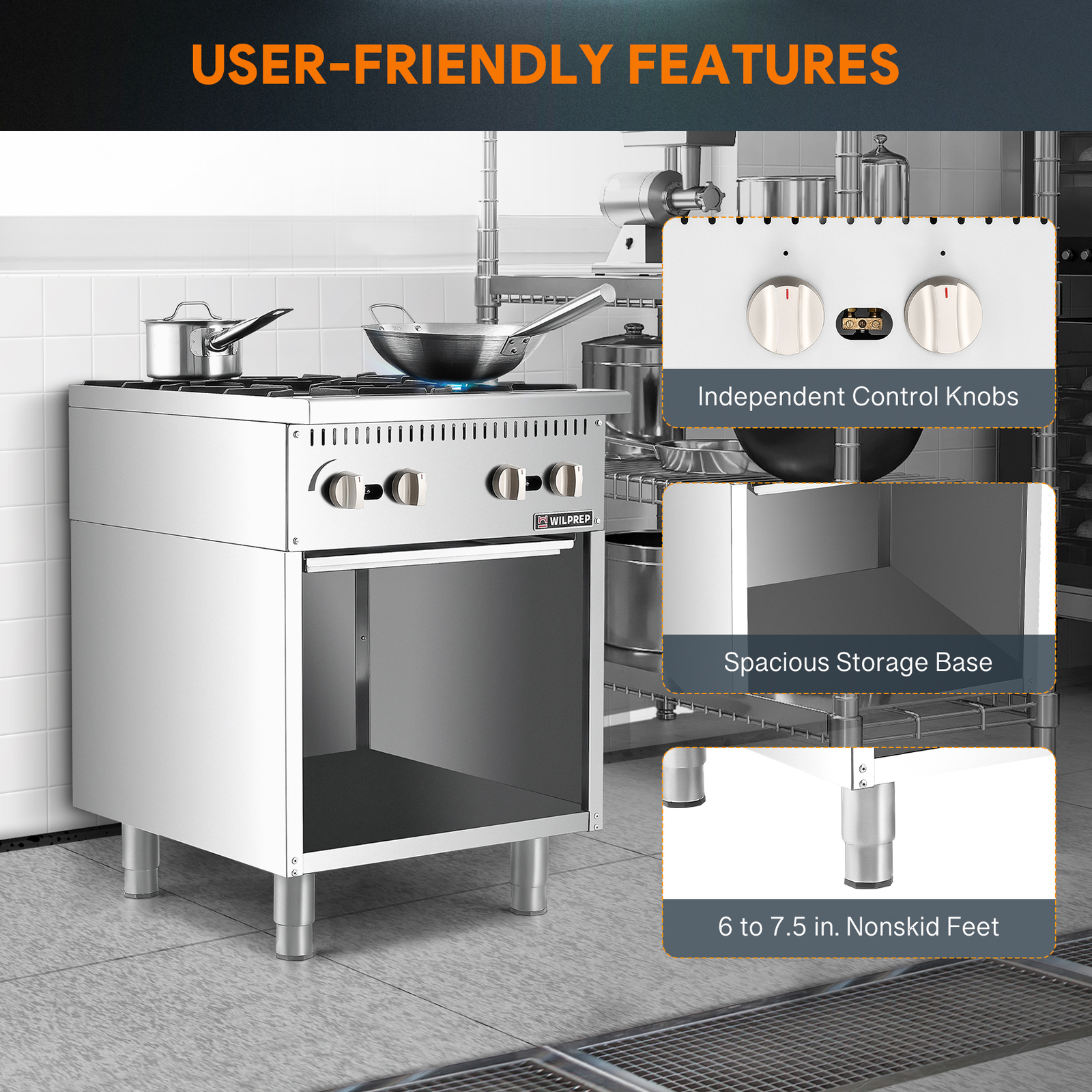 24″ Commercial Natural Gas Range 4 Burners Gas Stove Stainless Steel100000BTU
