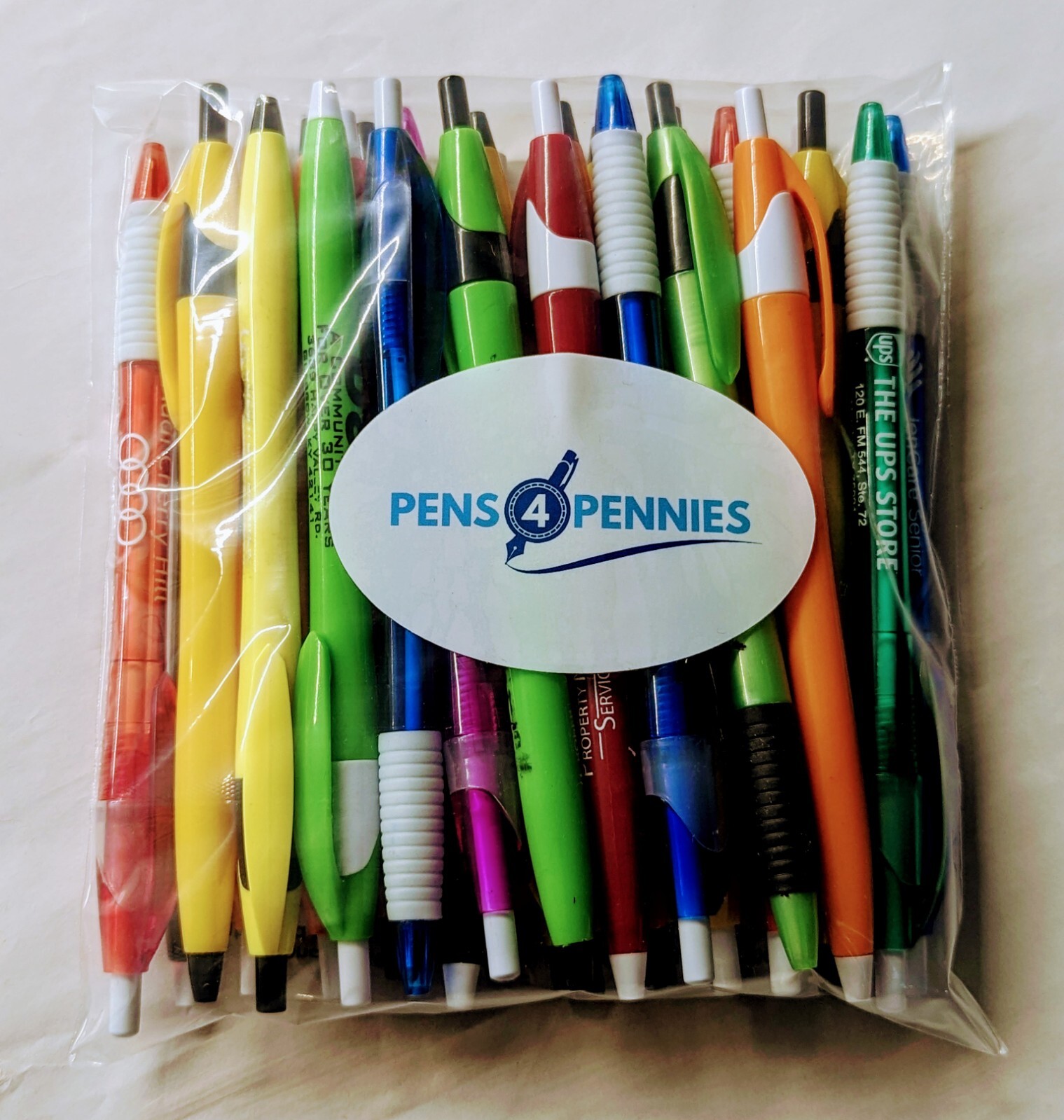 30ct Lot Misprint Retractable Click Pens: Javalina/Slimster BRIGHT MIXED COLORS