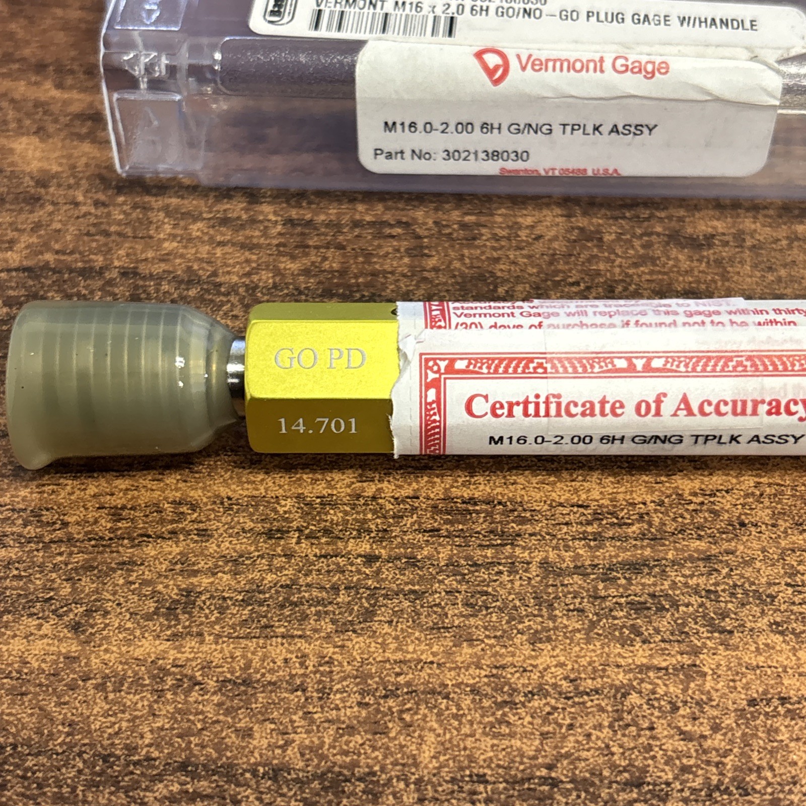 Vermont Gage Lot Of 4 M20.0-2.5, M16.0-2.00, M10.0-1.0, M8.0-1.25 6H G/NG