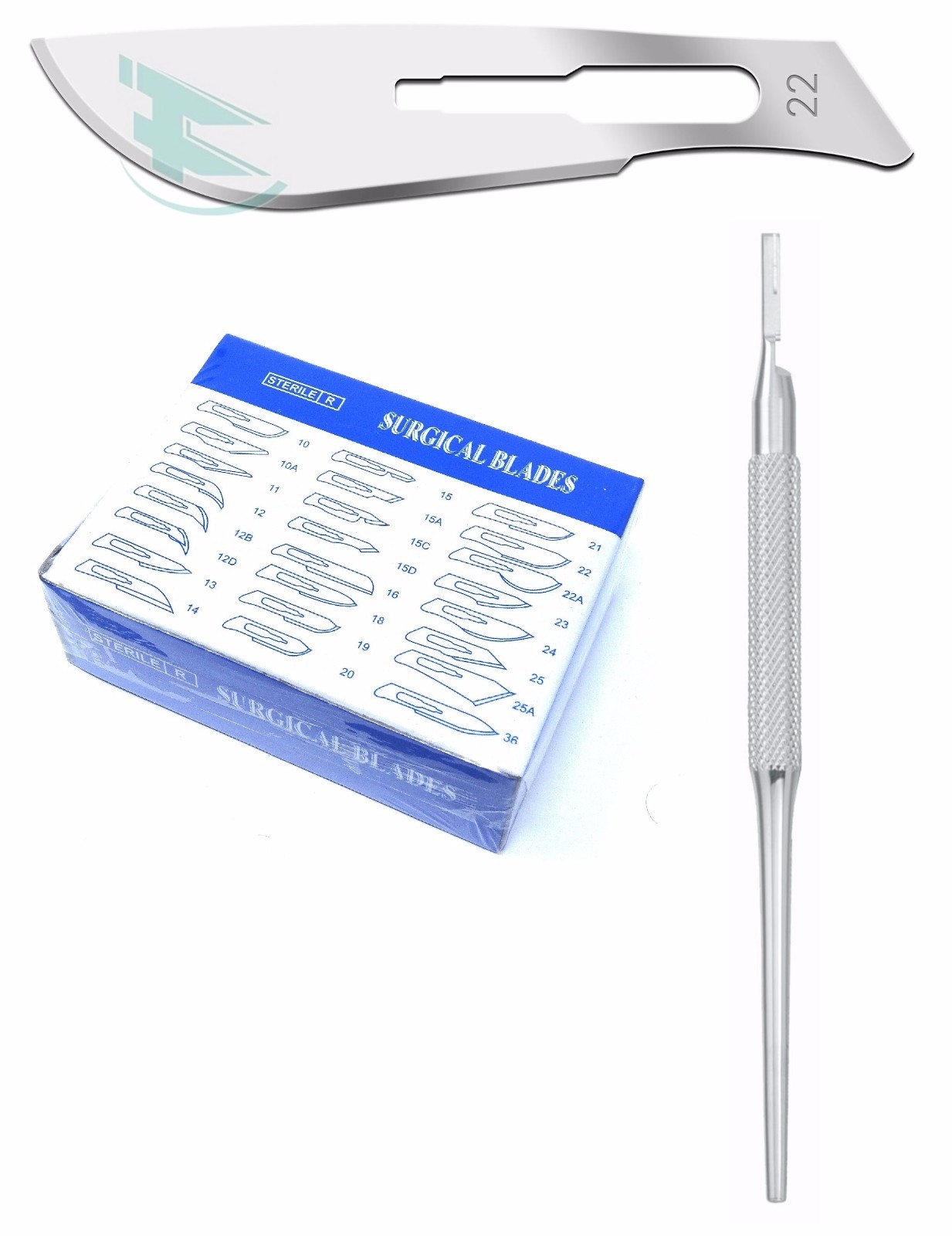 Lot of 50 Scalpel Blades #22 + #4 Metal Round Suitable Handle for Dermaplaning