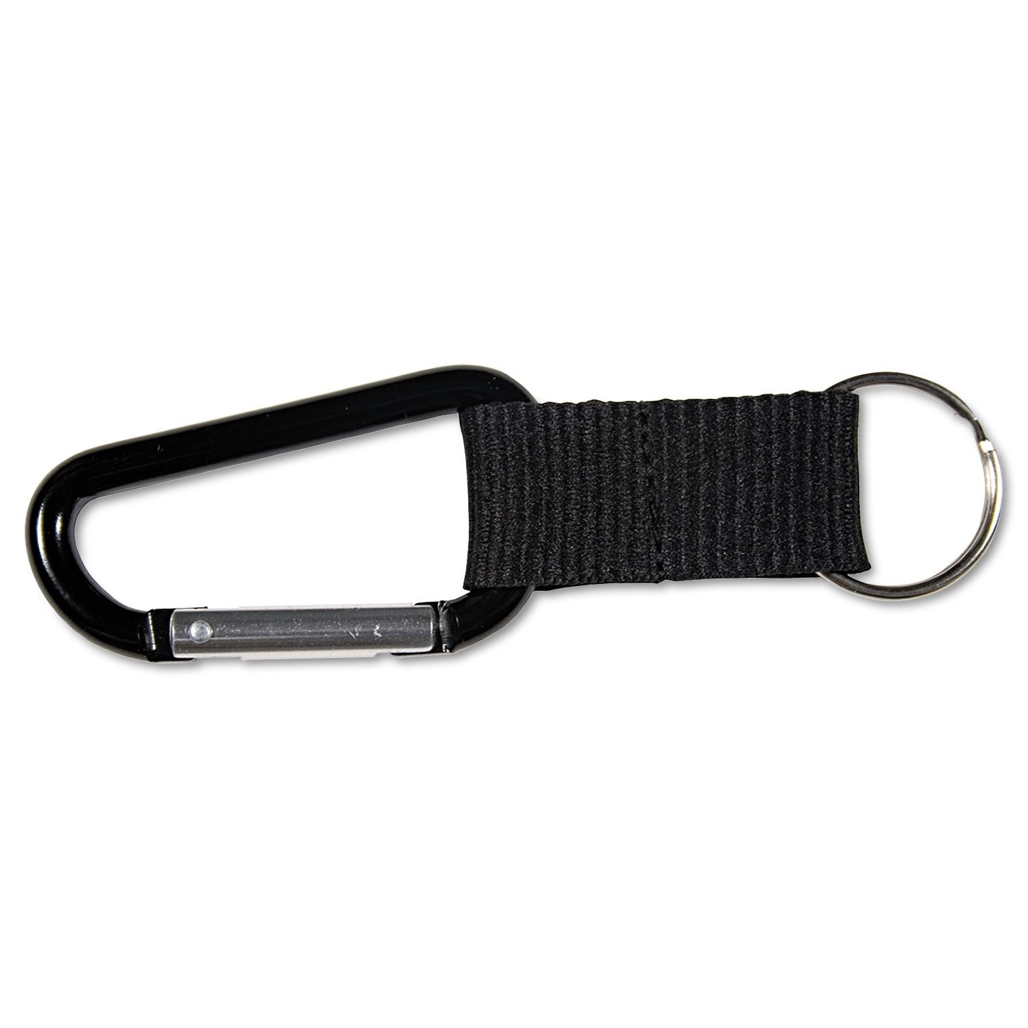 Carabiner Key Chain with Polyester Strap and Split Key Ring, Black, 10 Key Ch…