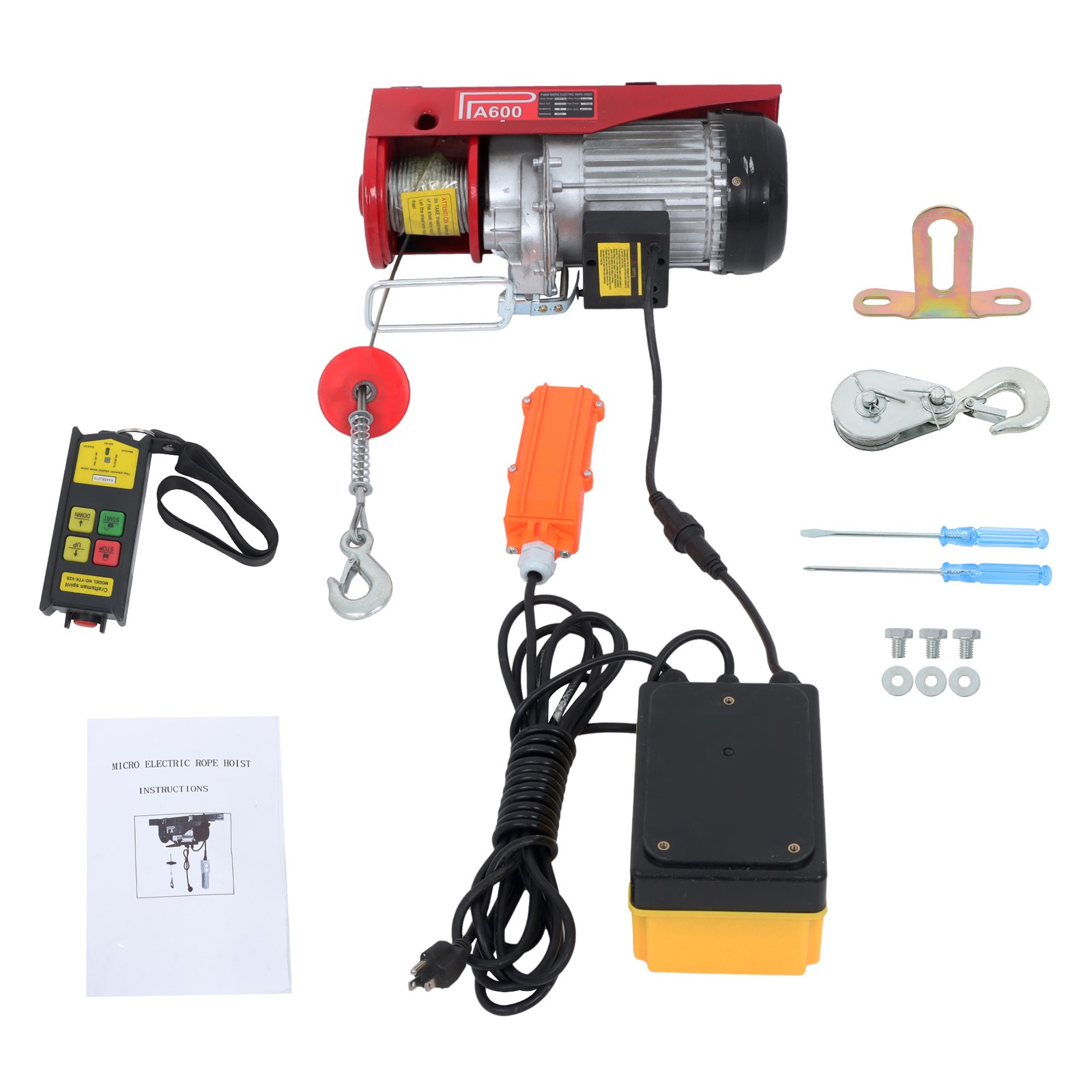 Mini Electric Hoist 1320lbs 328ft Wireless Remote Control+Wired Remote