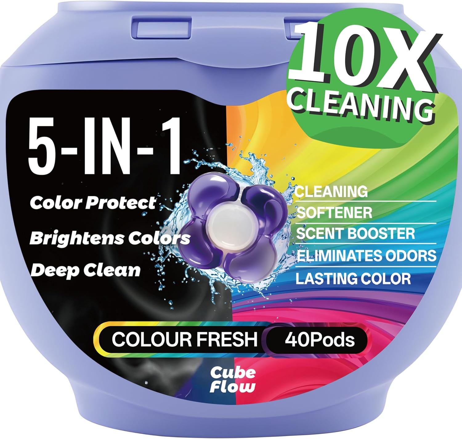 All-in-1 Laundry Detergent Pods | 10X Deep Clean | Prevents Color Bleed, Elimina