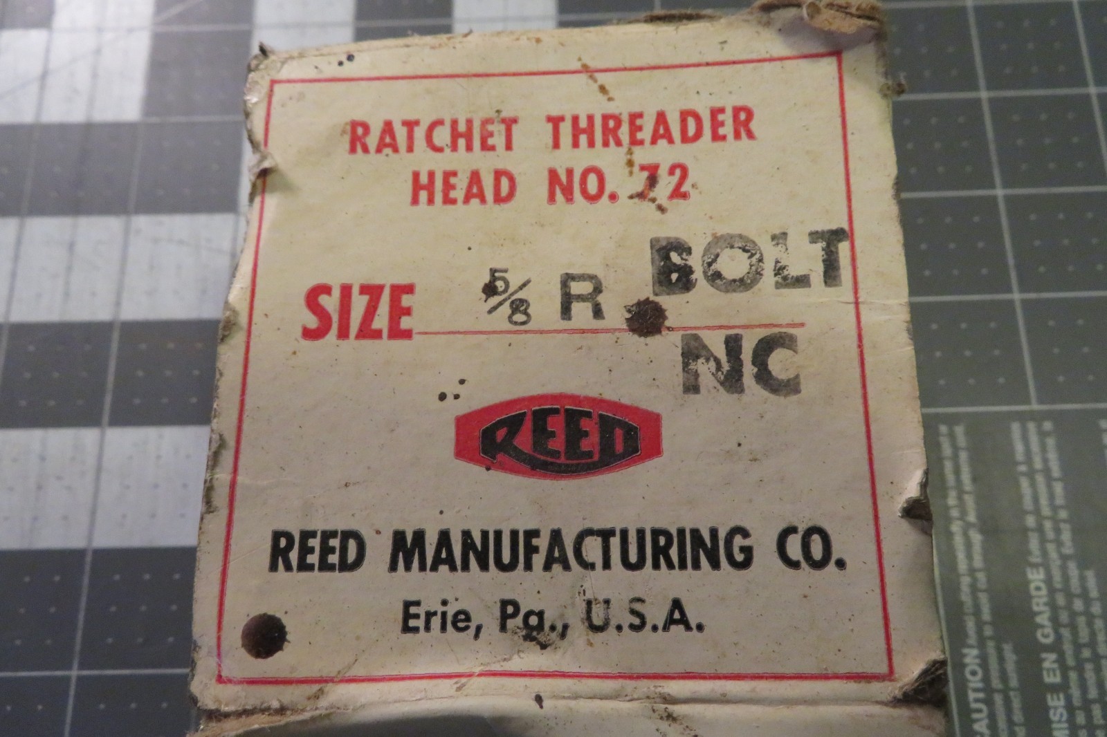 Reed Die with Ratchet Die Head Pipe Threading Threader