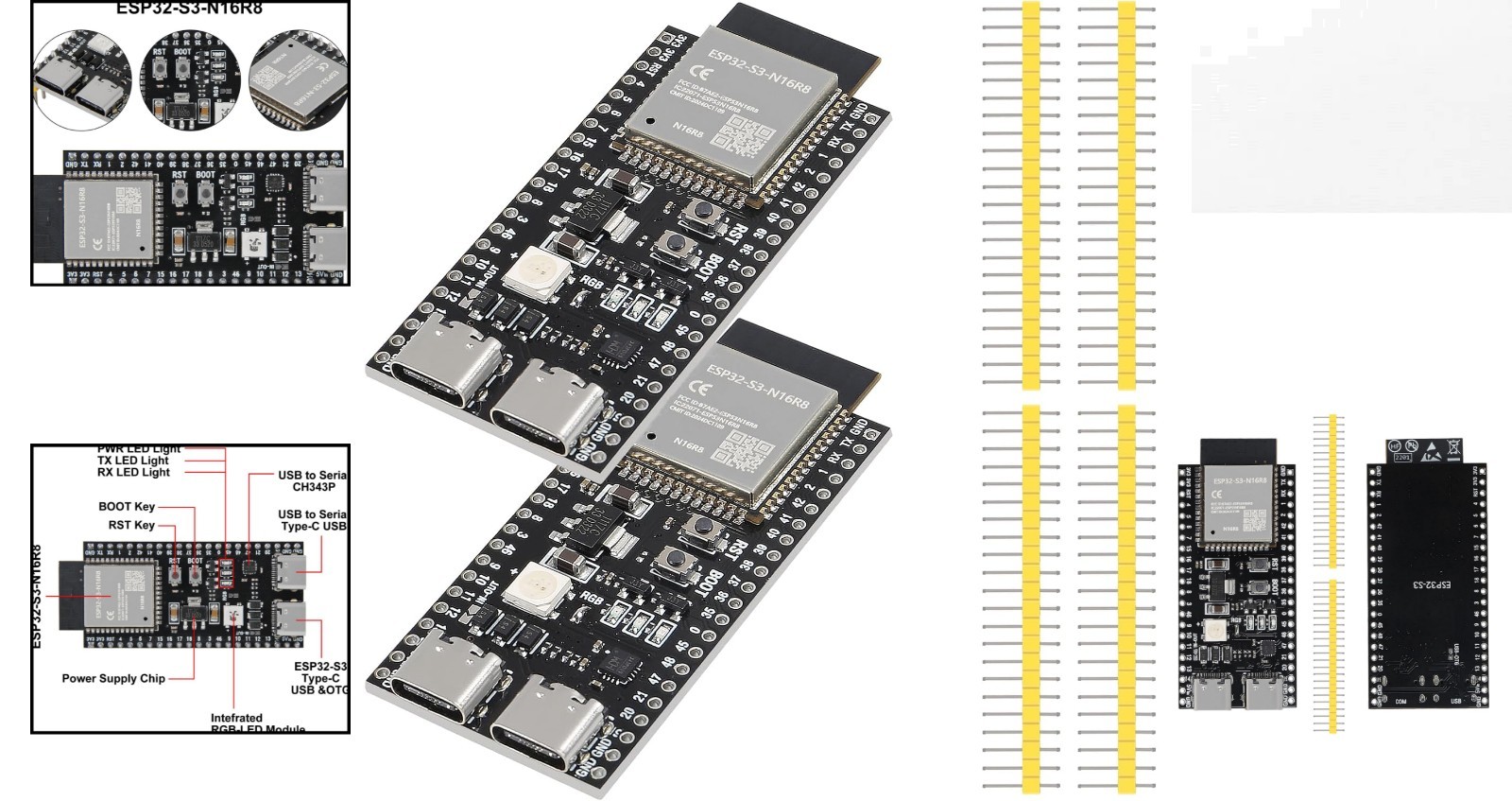 2PCS S3-DevKit N16R8 Development Boards – Type-C Wi-Fi & Bluetooth IoT Module
