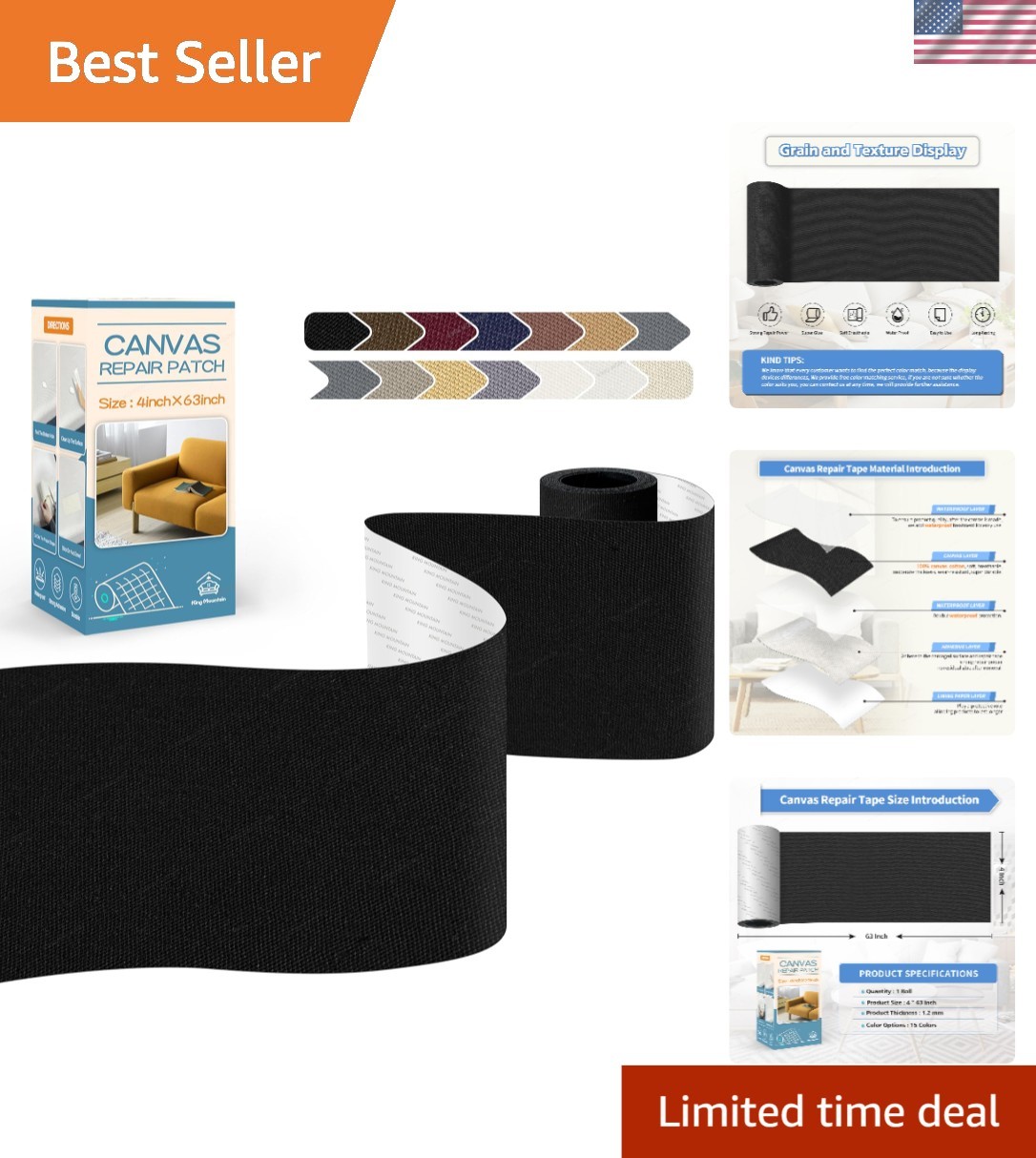 Versatile 4″x63″ Waterproof Canvas Repair Patch – Self-Adhesive for Quick Fixes