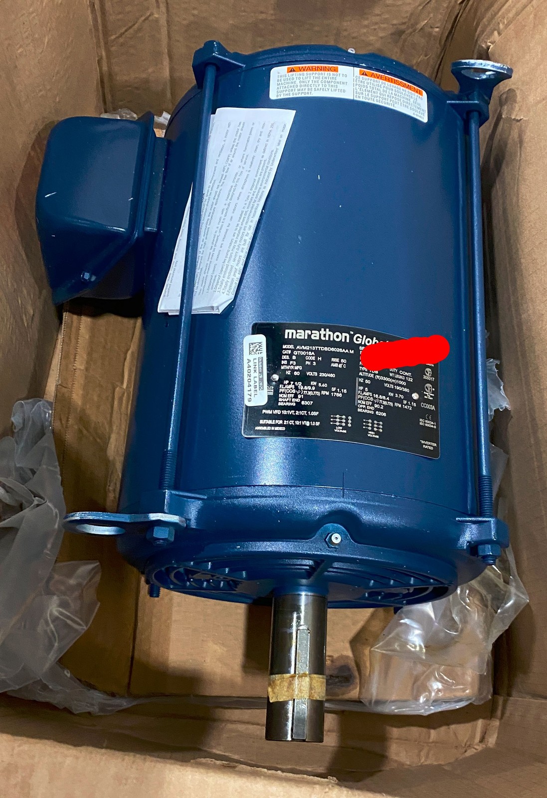 Marathon Globetrotter 7.5 HP 230/460 Electric Motor 3 PH 1776 RPM GT0016A