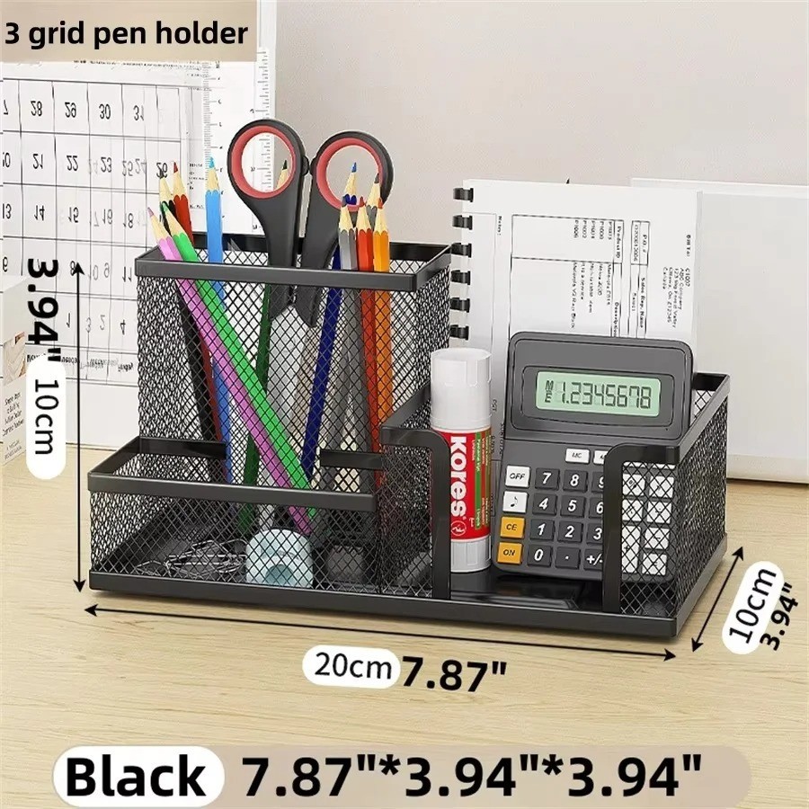 Black Mesh Desk Organizer 3 Tier Storage with Pencil Holder Office Home Use
