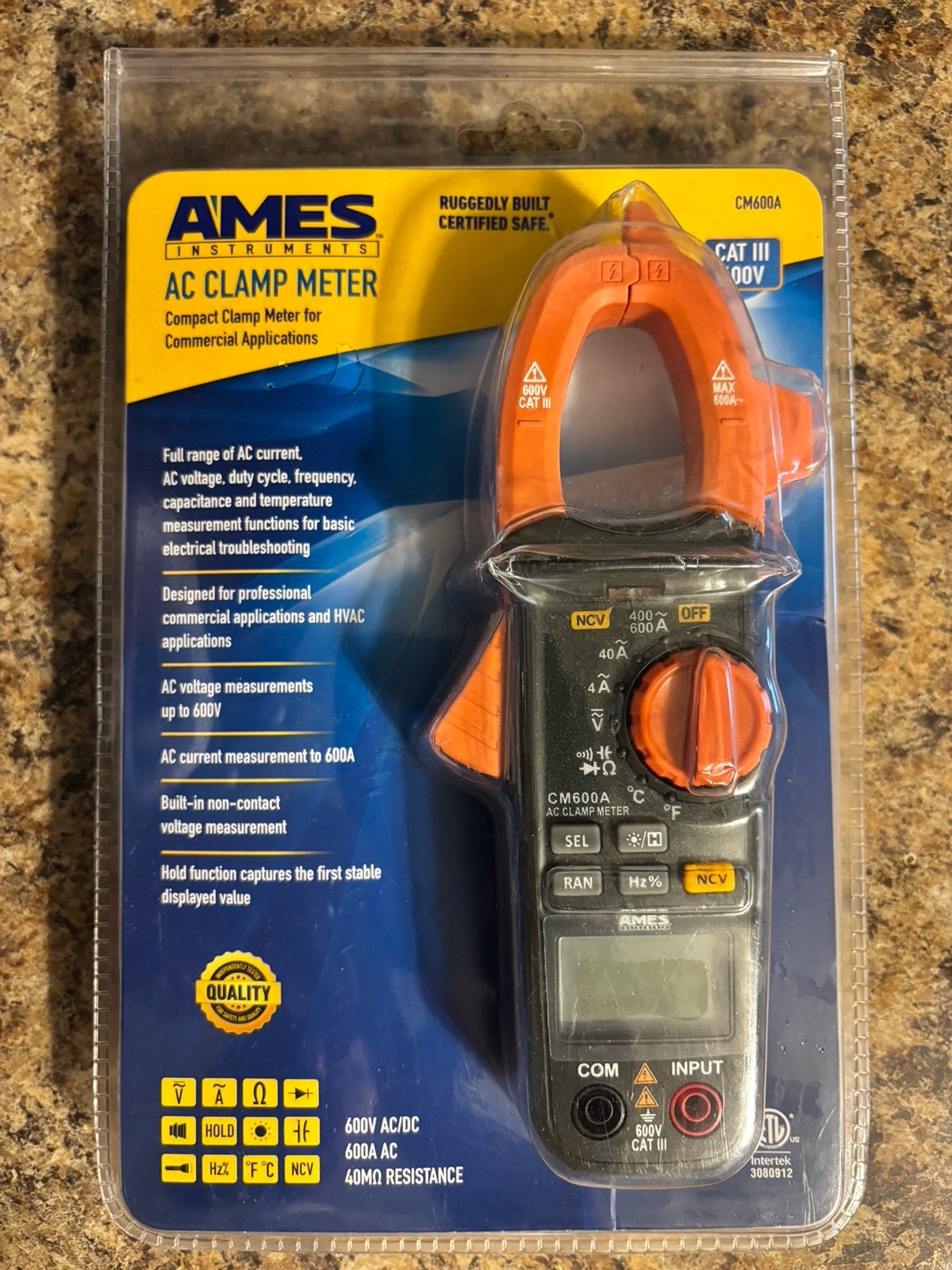 Ames Instruments CM600A Cat III 600 V AC Compact Clamp Meter Digital