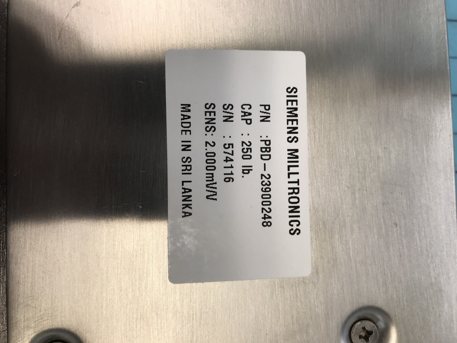Siemens PBD-23900248 Stainless Steel Load Cell – 250 lb (113.4 kg) Capacity