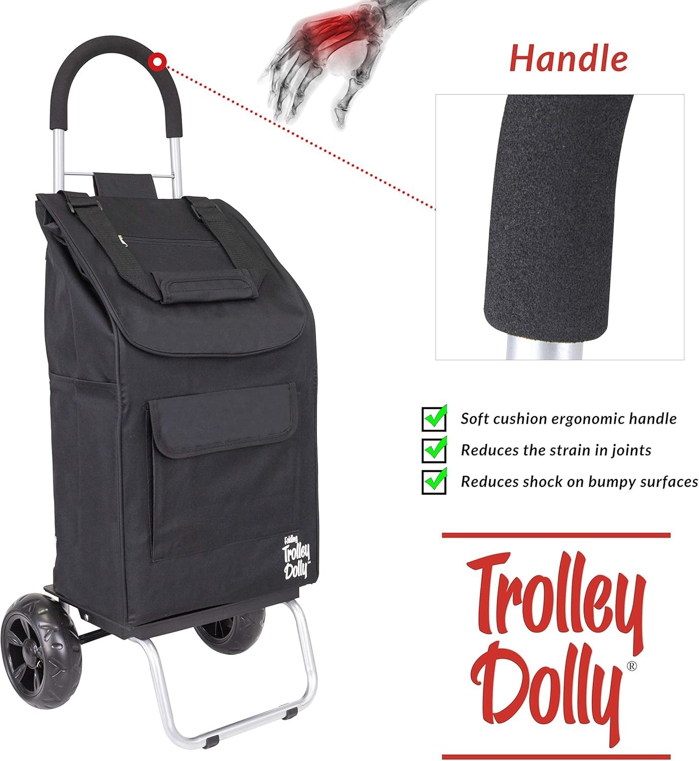 Foldable Black Shopping Cart with Wheels Lightweight Grocery Trolley for Adults