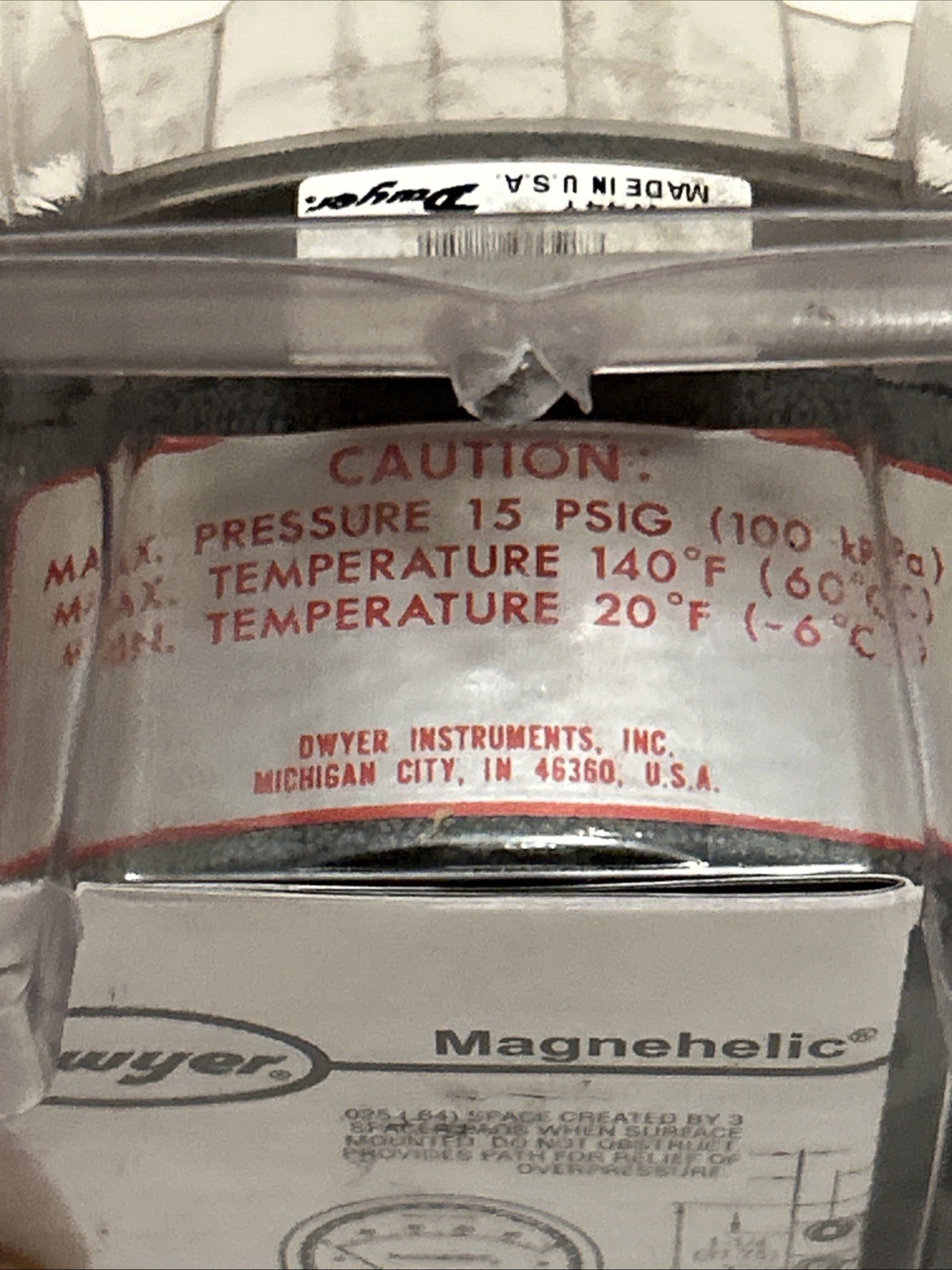 Dwyer Magnehelic 2100, W44Y, Water Pressure Gage 0-1.0, Inches Of Water