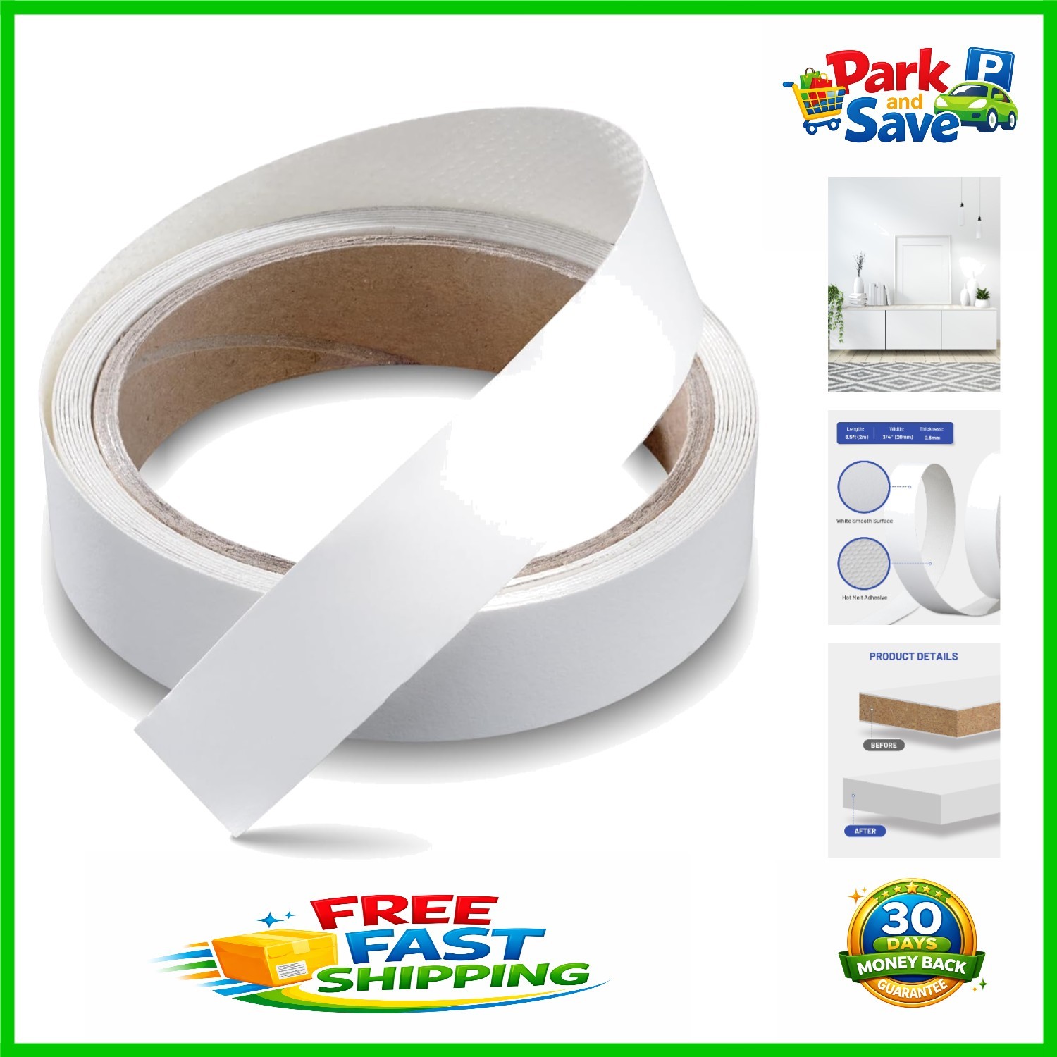 White Melamine Edge Banding 3/4 Inch x 6.5 ft – Ideal for DIY Furniture Projects