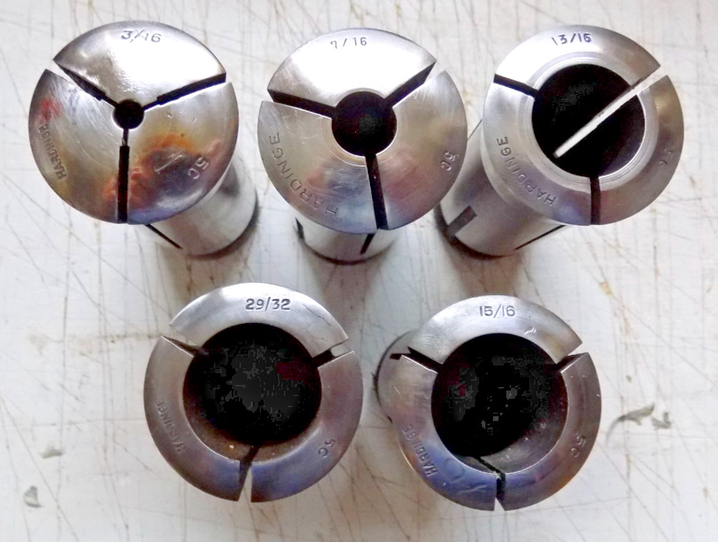 HARDINGE 5C COLLETS 3/16 7/16 13/16 1 5/16 29/32 ** FIVE COLLETS **