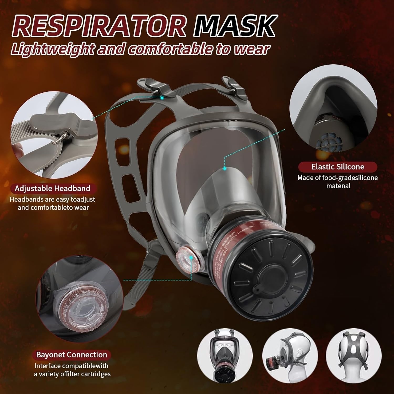 Full Face Respirator Gas Mask w/ Filters -2PCS 40mm Activated Carbon Filter 6800
