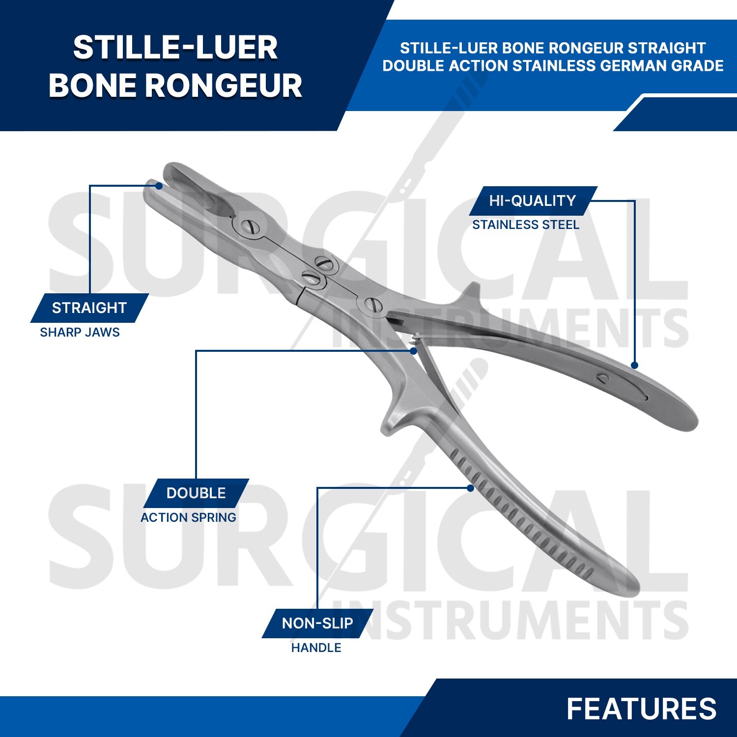 Stille-Luer Bone Rongeur 8.75″ Straight Double Action Orthopedic German Grade
