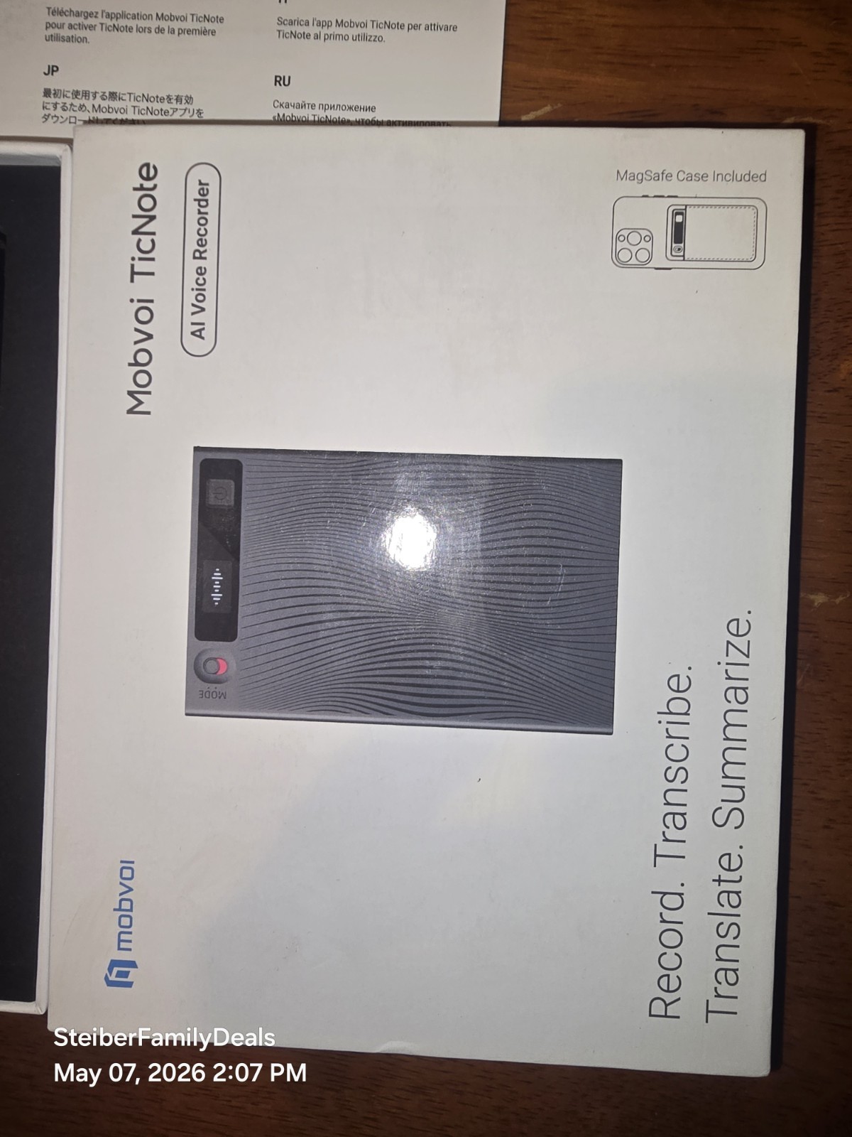 Mobvoi TicNote AI Voice Recorder 64GB Memory Note Recorder w/Case App Control