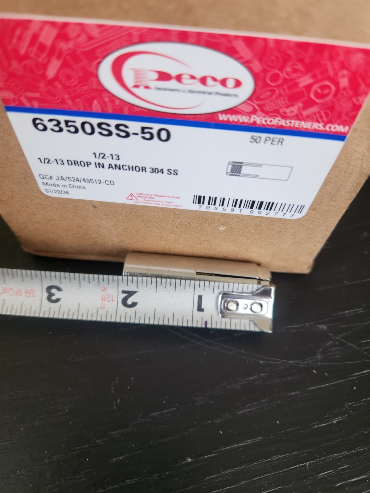 Peco Fasteners 6350SS-50 1/2 – 13 304 SS Stainless Steel Drop In Anchor 50pk