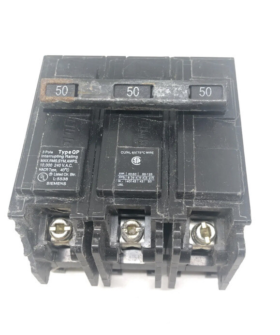 Siemens Q350 Circuit Breaker, 50 A, 240V Ac, 3 Pole, Plug In Mounting