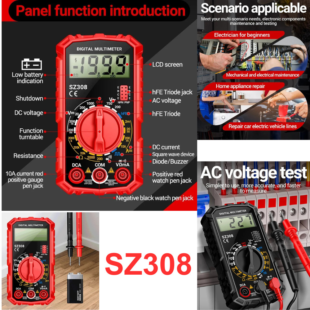 LCD Digital Multimeter Voltmeter Ammeter Ohmmeter Volt AC DC Tester Leads Meter