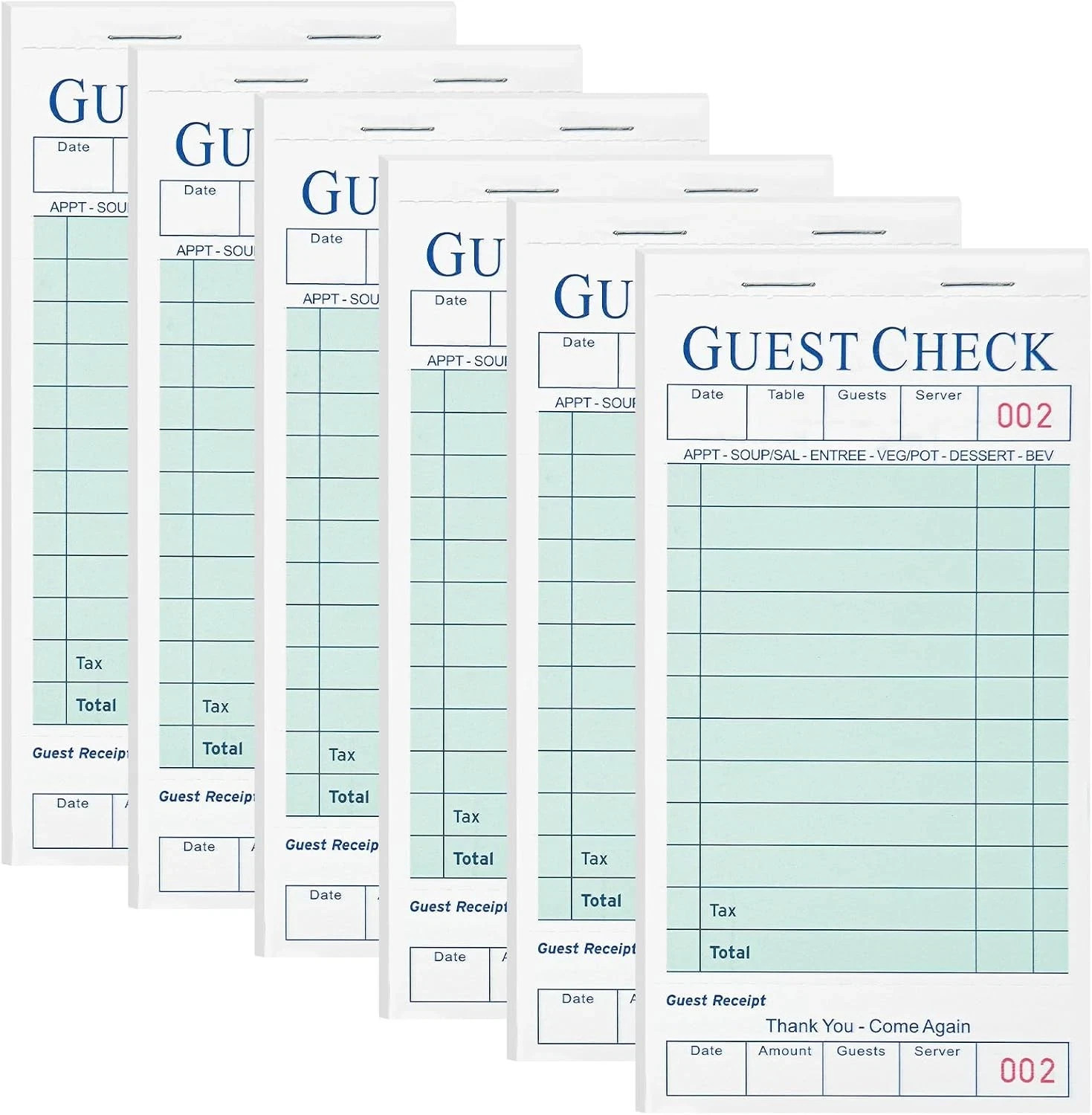 300 Guest Check Books 6 Pack Of 50, for Servers, Server Note Pads, Waitresses