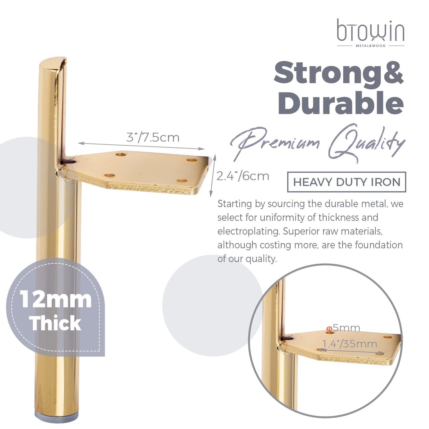 6 inch Metal Furniture Legs, Btowin 4Pcs Modern Tapered Side-Mounted DIY Furn…