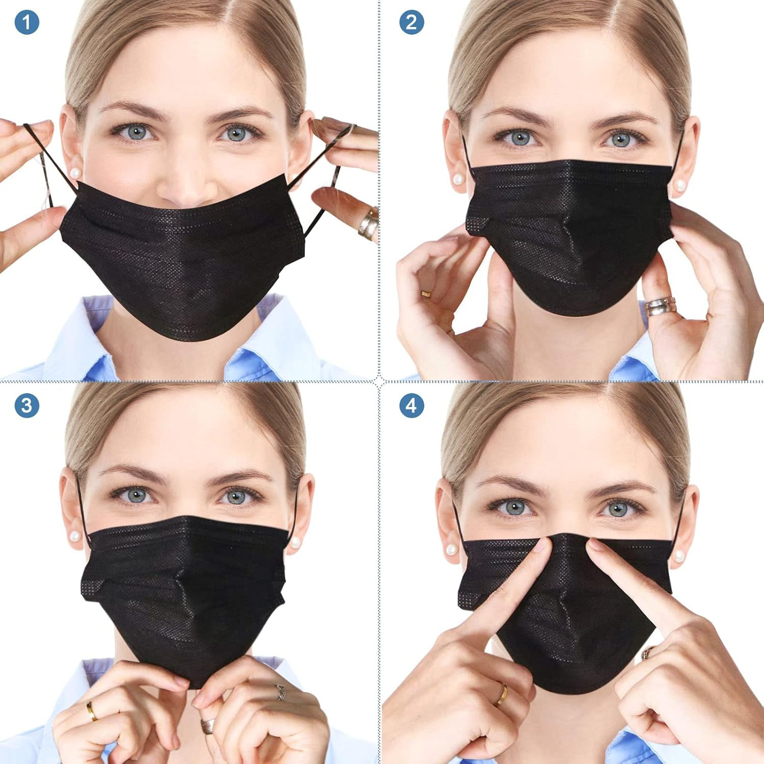 100Pcs 3 Ply Black Disposable Face Masks Filter Protection Face Masks