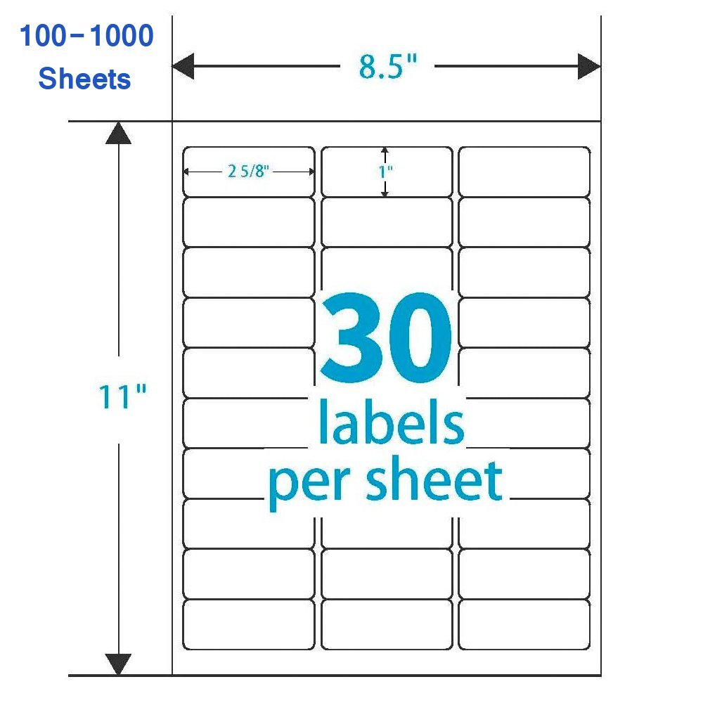 100-1000 Sheets Return/Mailing Address labels FBA 1″ X 2-5/8″ – 30/sheet – 30 UP