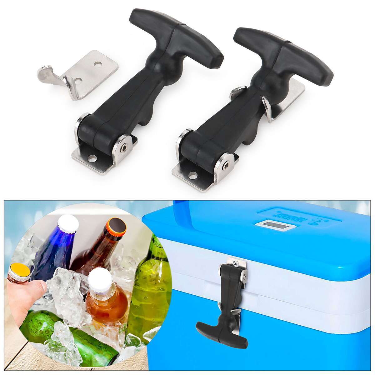 2Pcs Flexible Hood Hasp Rubber Draw T Handle Latch Stainless Steel Hardware Tool