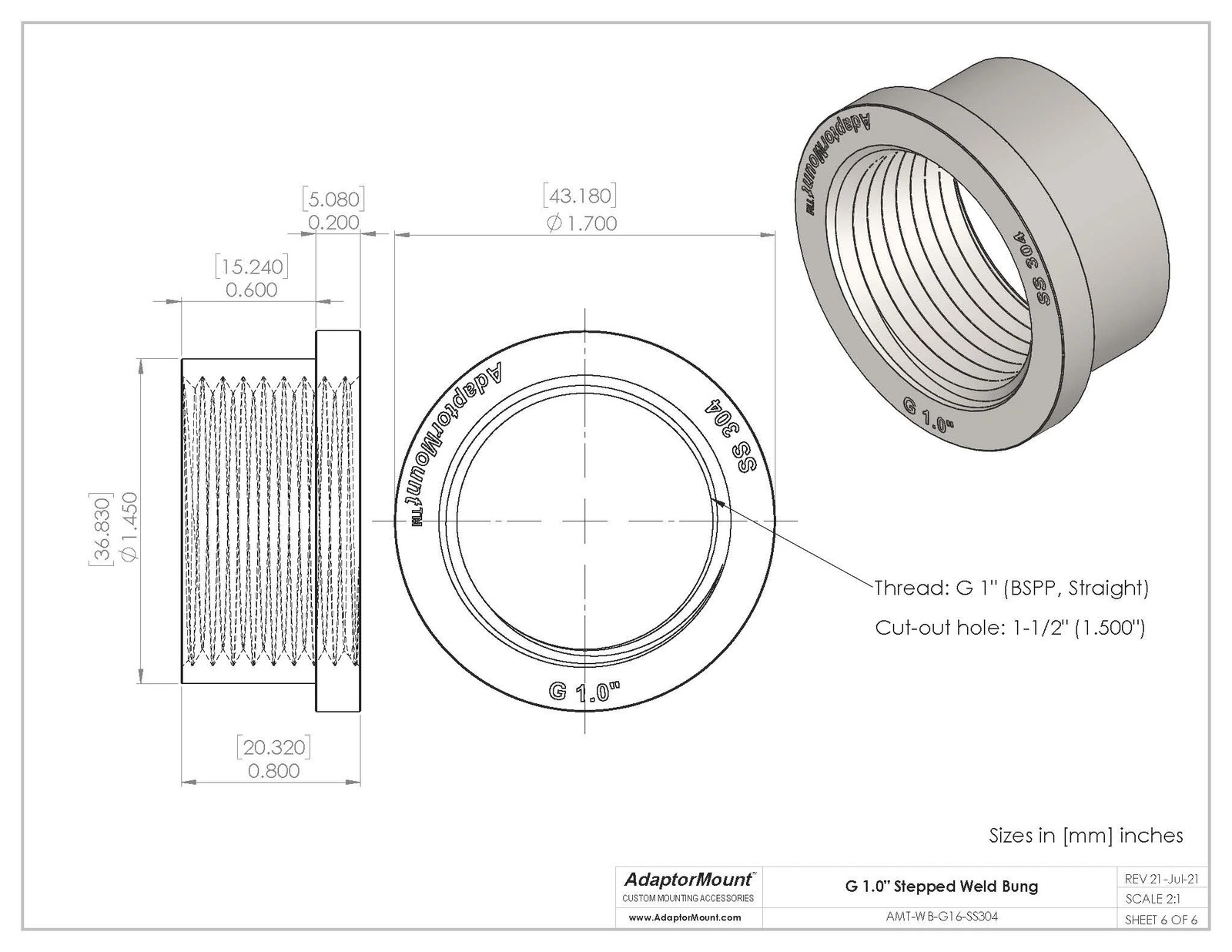 WB-G16 Weld Bung (G 1″)