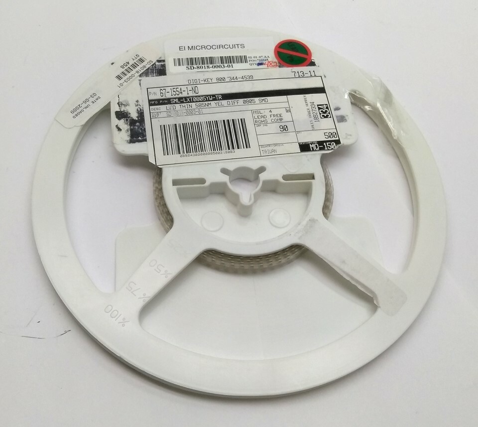 Lot of 400 New Lumex SML-LXT0805YW-TR LED Yellow Diffused, 2.1V 10mcd 0805 SMD