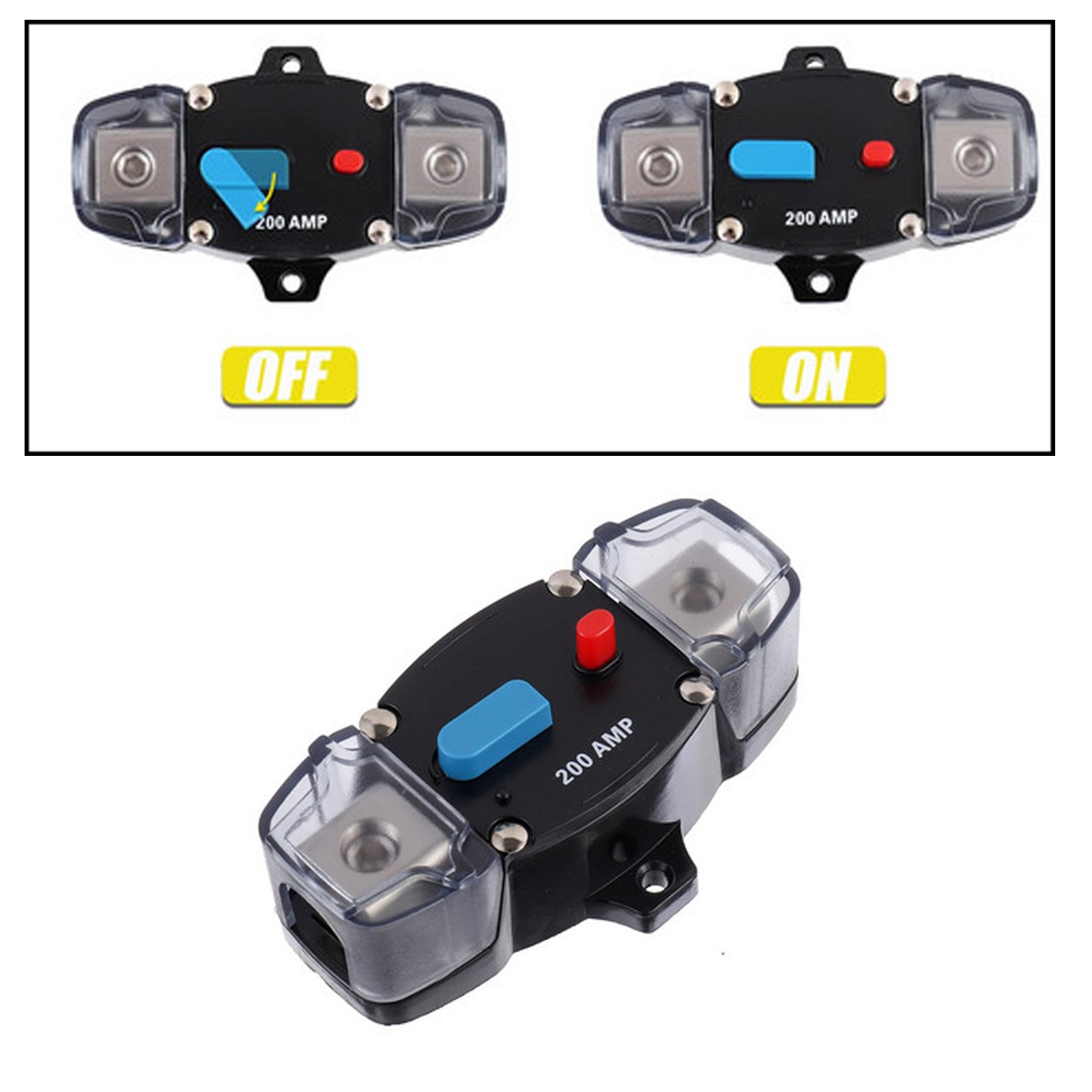 Inline Circuit Breaker w/ Cover Car/Audio/Boat/Solar/Inverter 200 Amp 12-48V DC