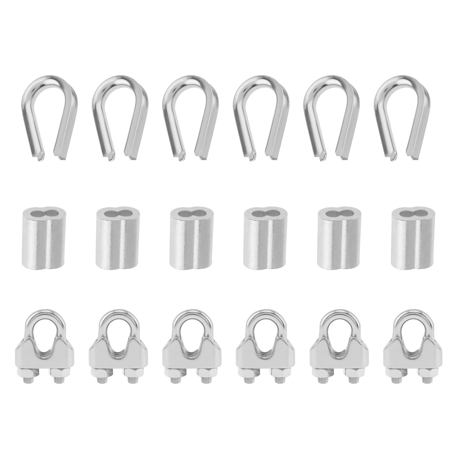 18 Pcs 3/16″ Wire Rope Accessory Set, 6pcs M5 Cable Clip Clamp, 6pcs Stainles…