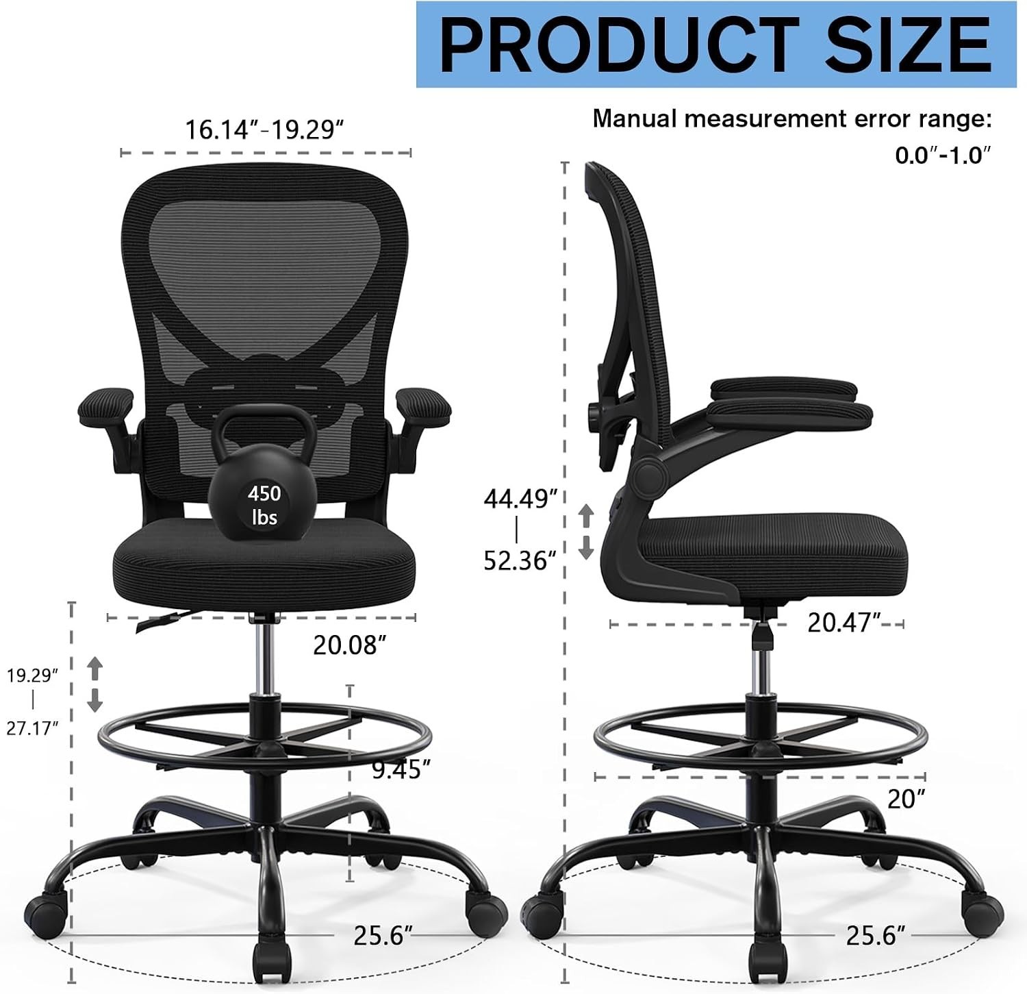 Heavy-Duty Ergonomic Chair with Footrest for Standing Desks – Max 450lb Capacity