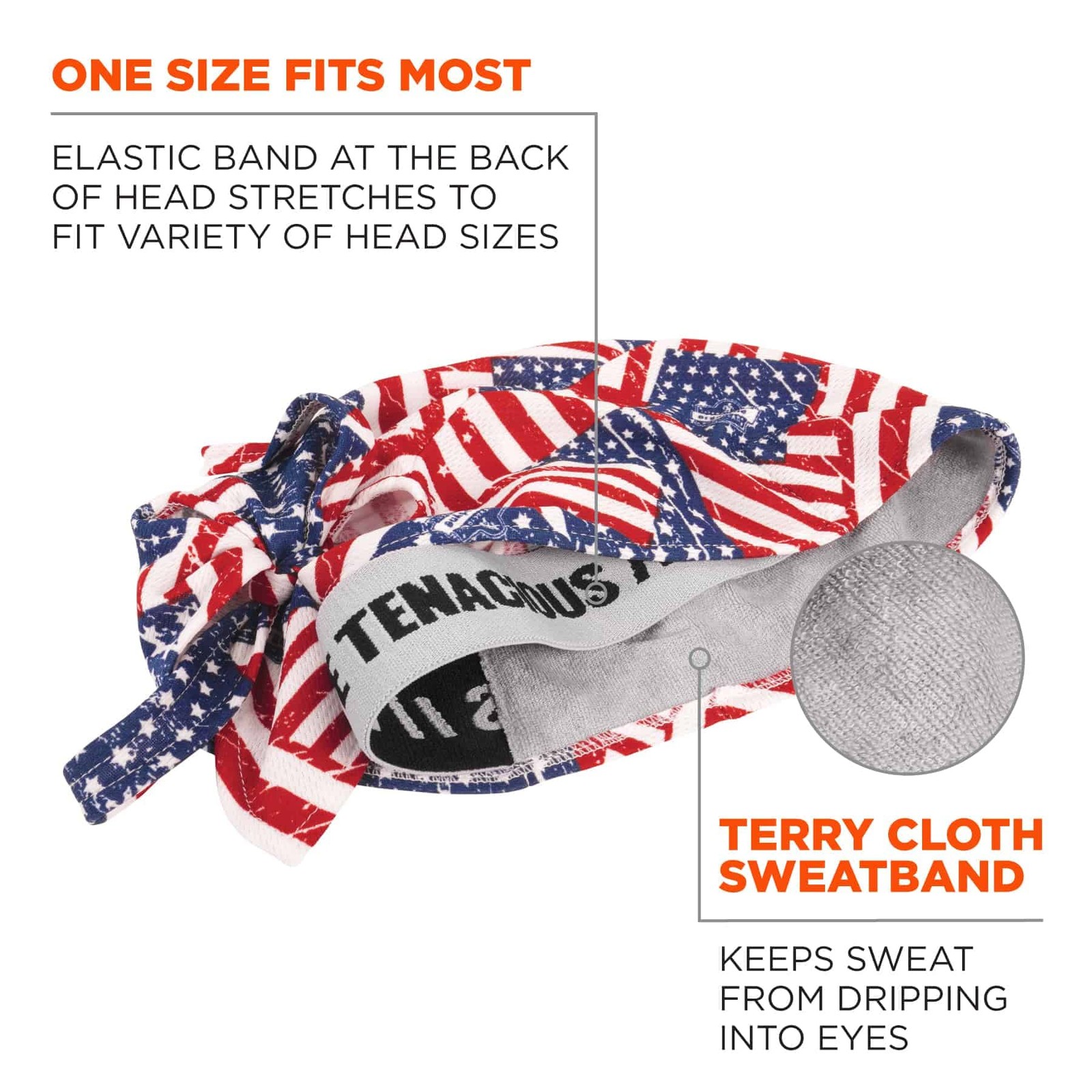 Ergodyne Chill-Its 6615 Absorptive Moisture-Wicking Dew Rag, Stars and Stripes