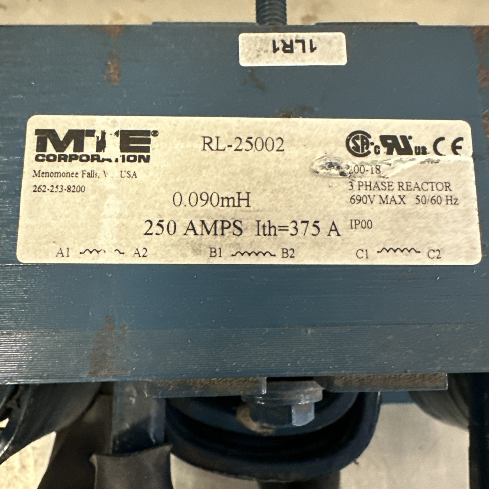 MTE RL-25002B14 Line Load Reactor, 250Amp, 3-Phase, 208-690VAC, 0.090mH