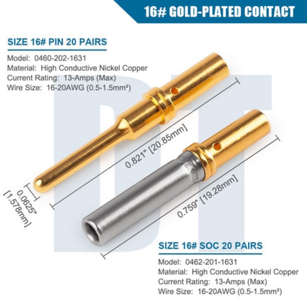 60 pcs Deutsch DT Terminal 16-20 AWG Gold Solid Pin 0460-202-1631 0462-201-1631