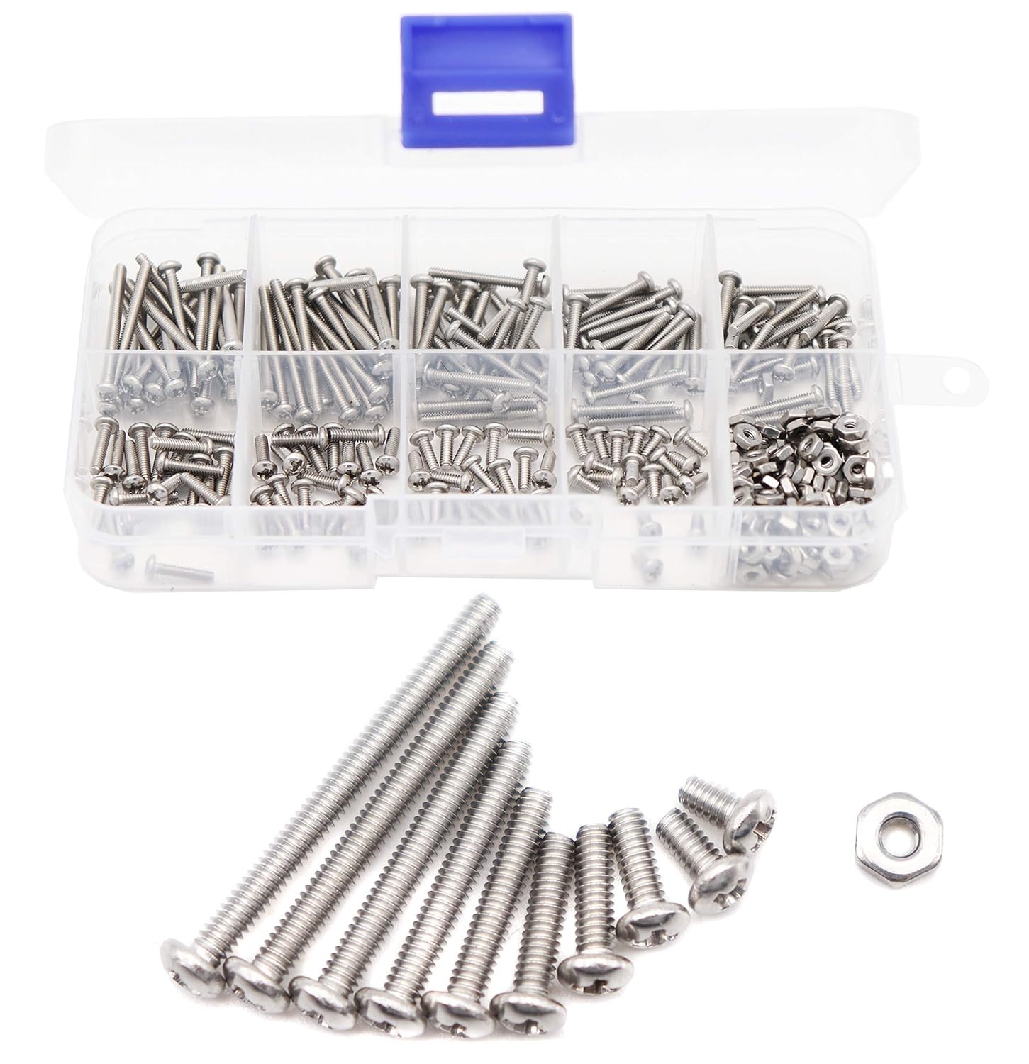 binifiMux 300pcs 2-56 Pan Phillips Machine Screws Hex Nuts Assortment Kit,5/3…