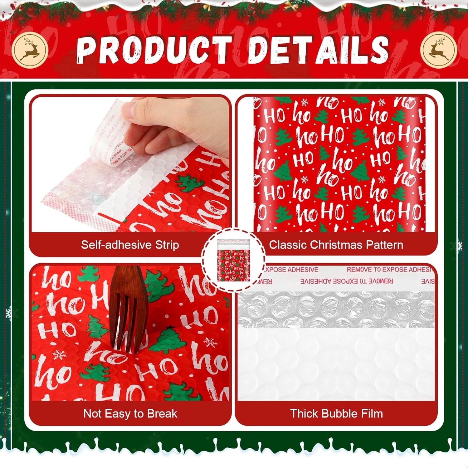 50 Pcs Christmas Poly Bubble Mailers Christmas Padded Envelopes 8.27 x 9.45 Inch
