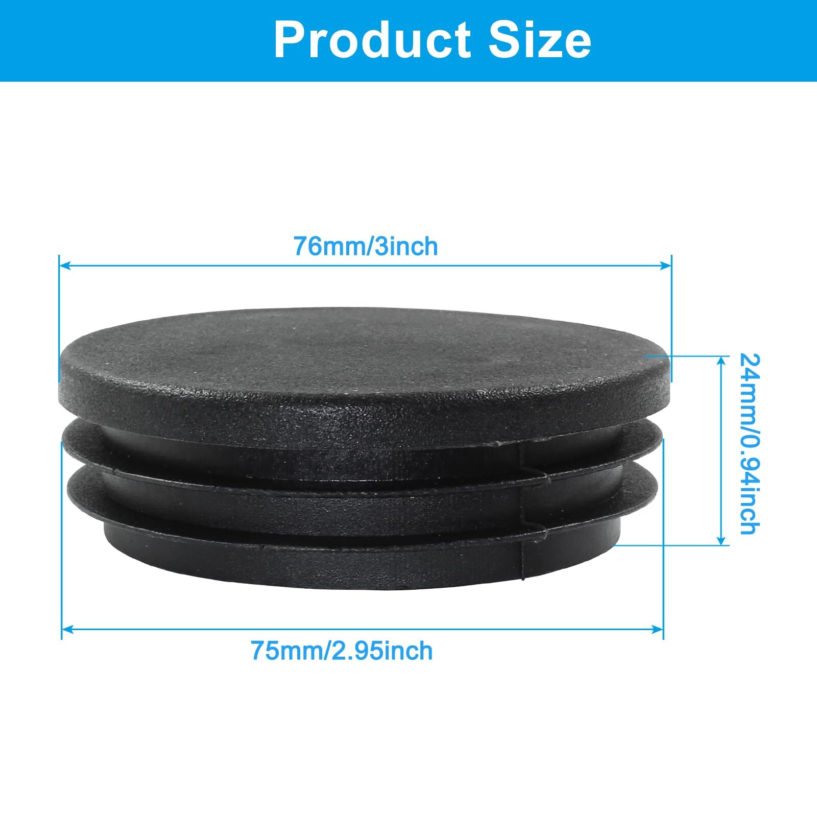 4 Pack 3 Inch Round Plastic Plug Pipe Tube Cover Insert Tubing End Caps