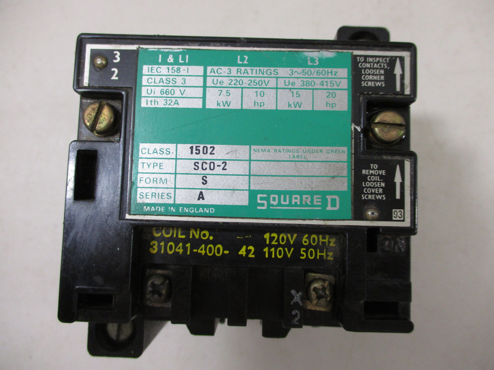 SQUARE D CLASS 1502 SCO2 FORM S SERIES A STARTER w/COIL 31041-400-42