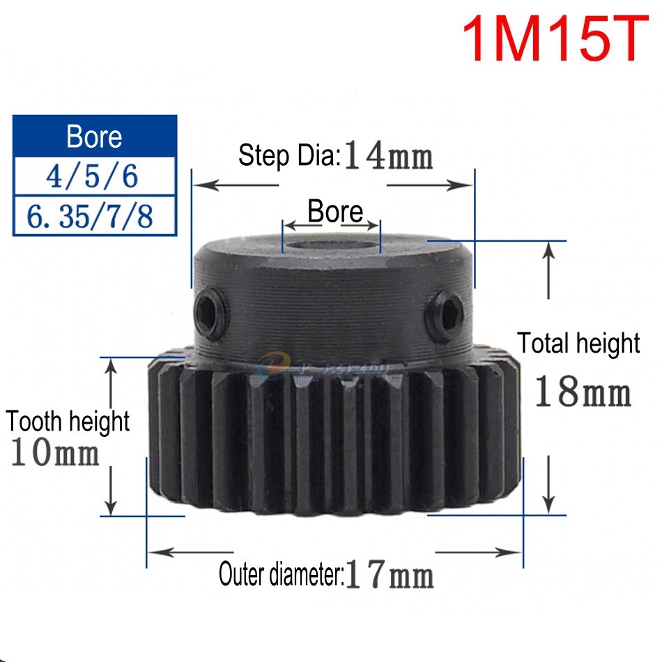 45# Steel Motor Transmission Gear 1 Mod Pinion Gear 10T-150T Spur Gear With Step