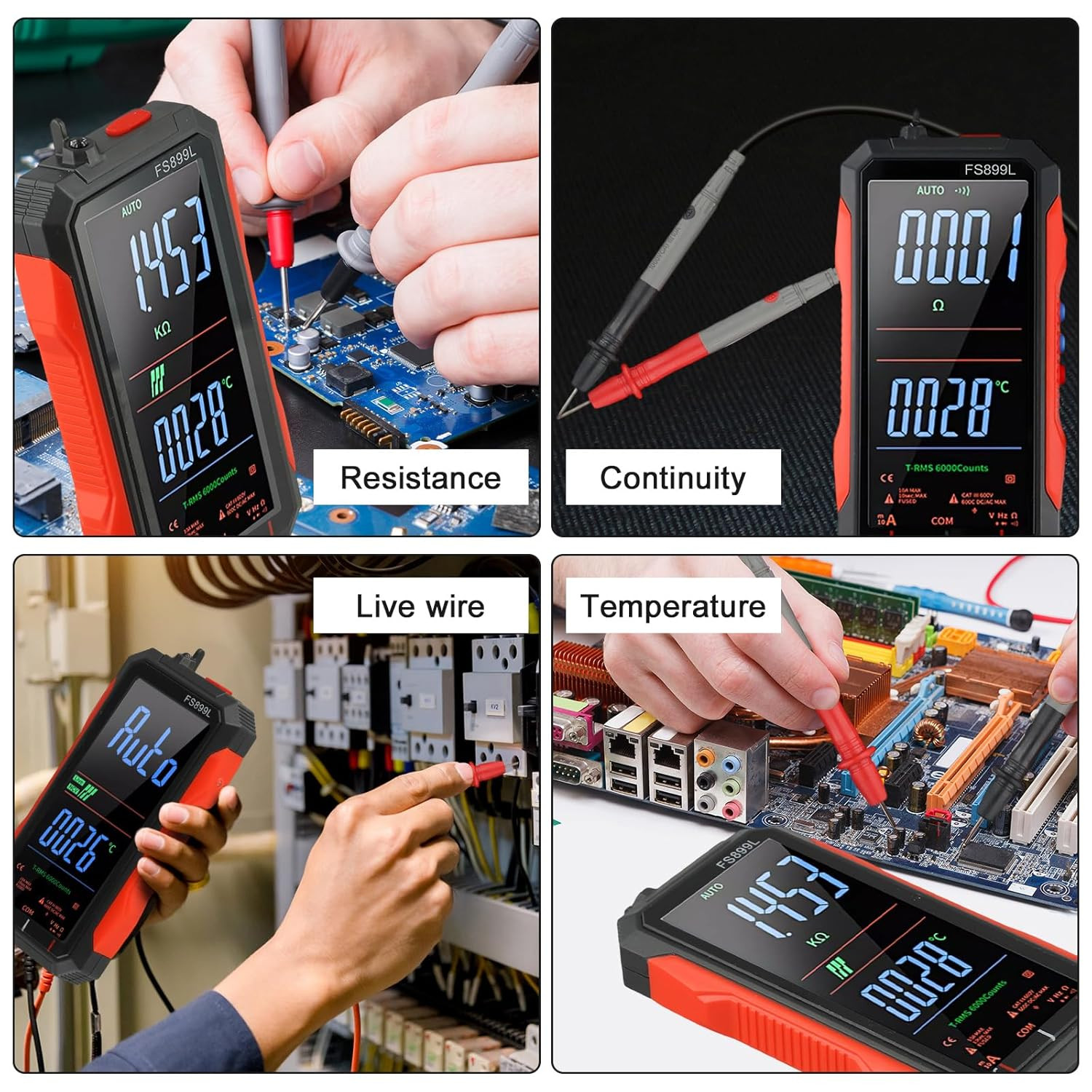 FS899L Digital Multimeter with Color Screen, USB C Rechargeable Electrical Testi