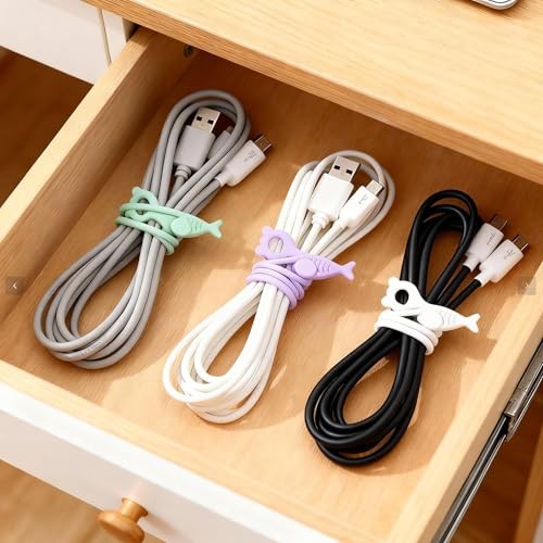Ortarco 28 Pcs Silicone Cable Ties Reusable, Black+white+purple+gray