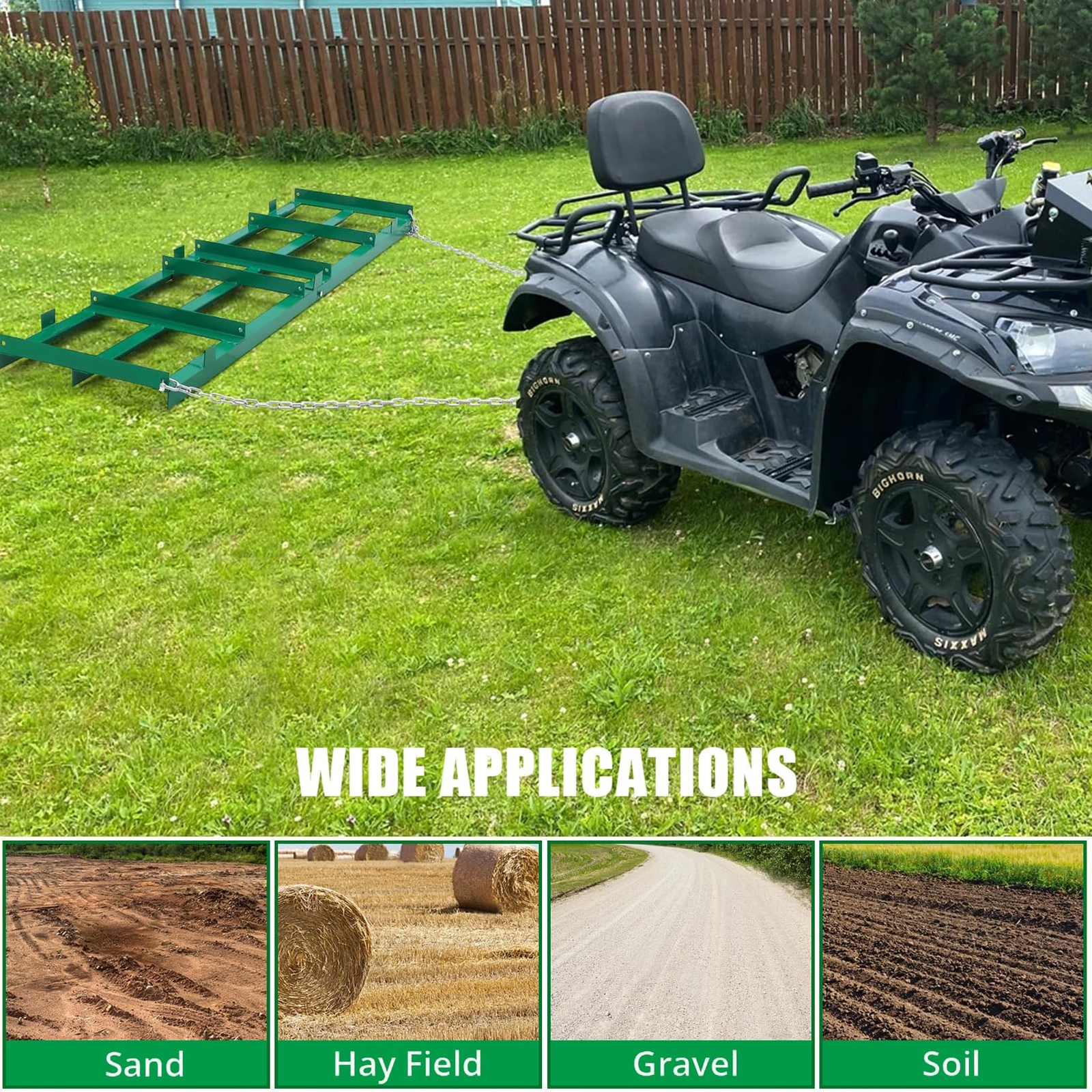 48″ Drag Harrow Driveway Grader 4 ft,Tow Behind Lawn Rake for ATV, UTV, Tractor