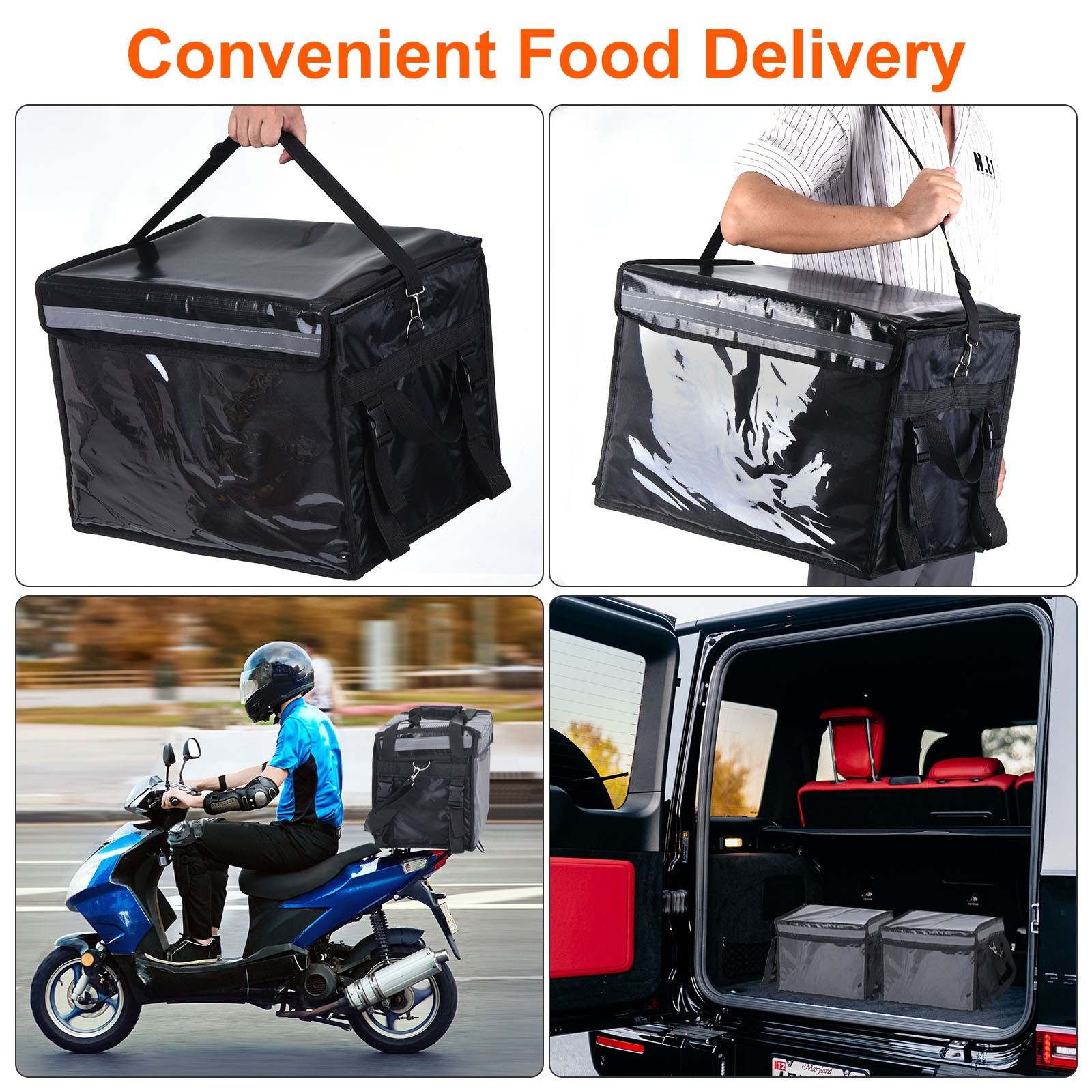 62L XXXL Insulated Food Grocery Bag w Divider Catering Thermal Bag Black