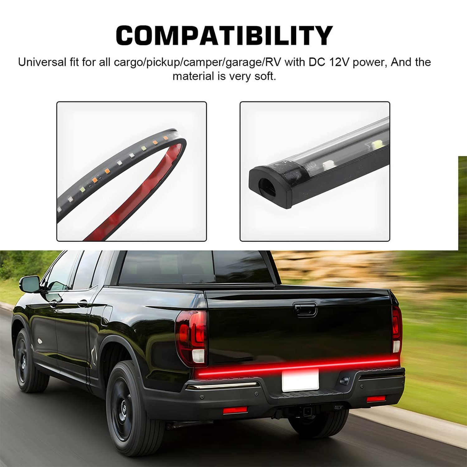 Truck Tailgate Light Bar, LED Single Row Tailgate Light Strip with Red Runnin…