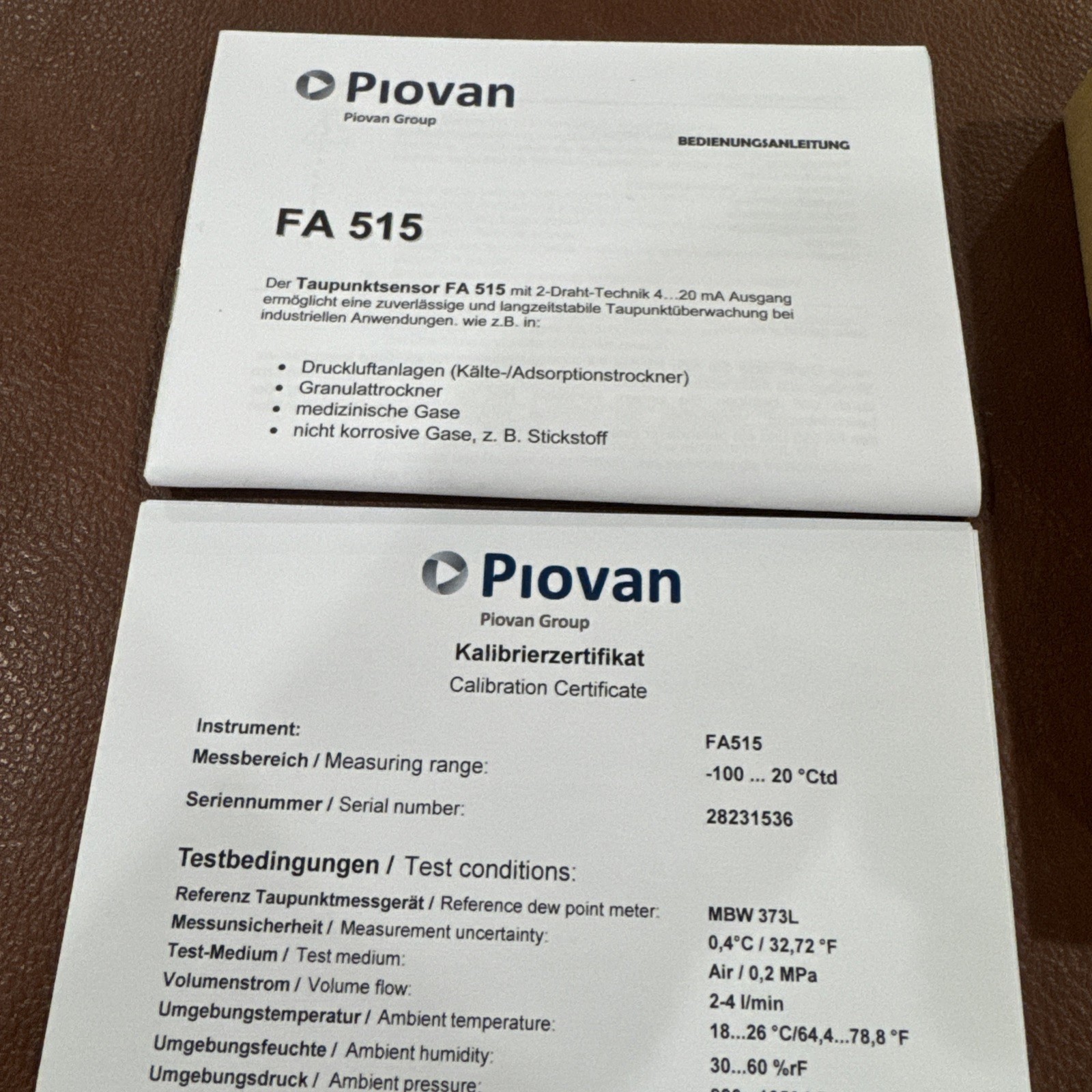 Piovan 0699.015UNF / 0088 Dew Point Meter / Taupunkt Sensor FA 515 – 100… +20Ctd