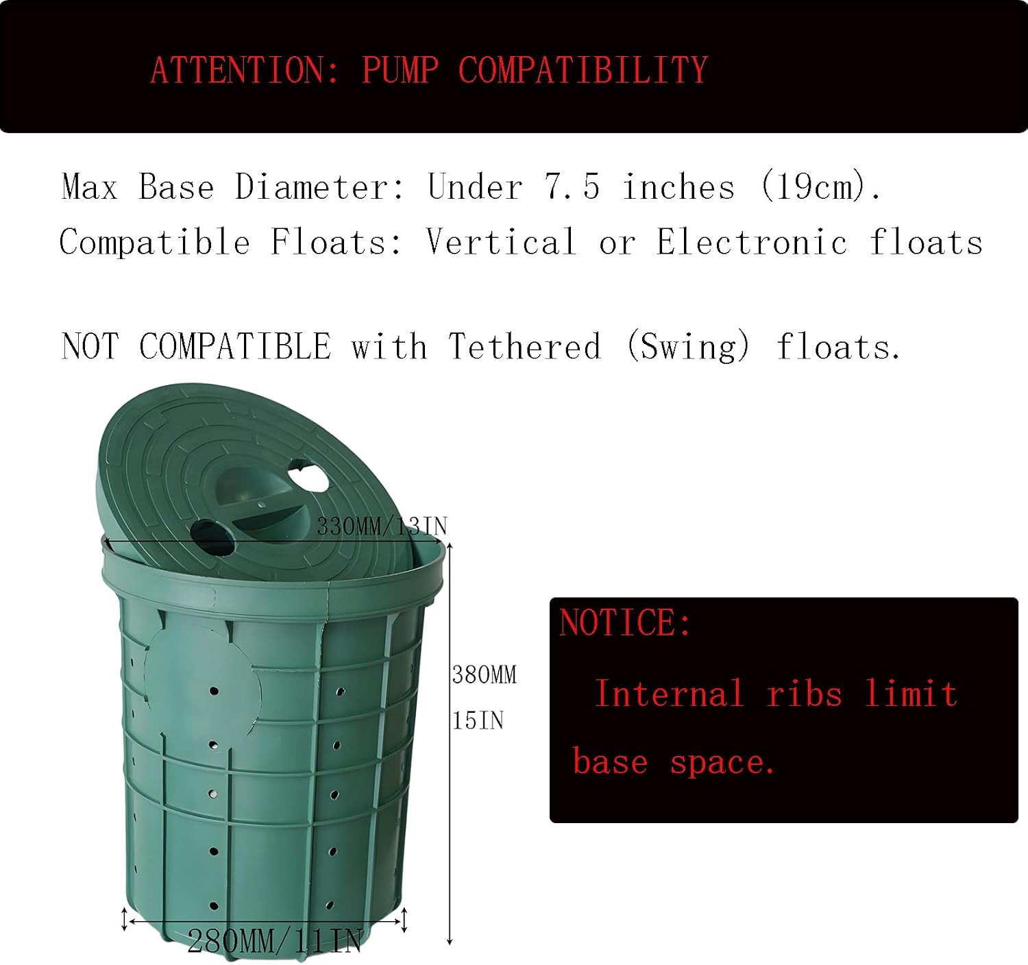 5 Gallon Perforated Sump Pump Basin with Lid (13x11x15 Inch) – Heavy Duty PP Sum